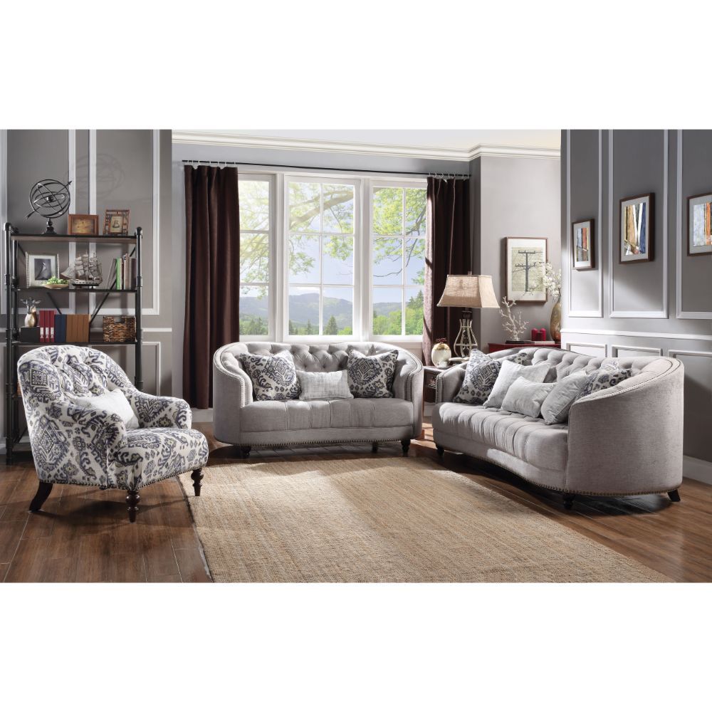 Saira - Loveseat With 3 Pillows - Light Gray Fabric, light gray