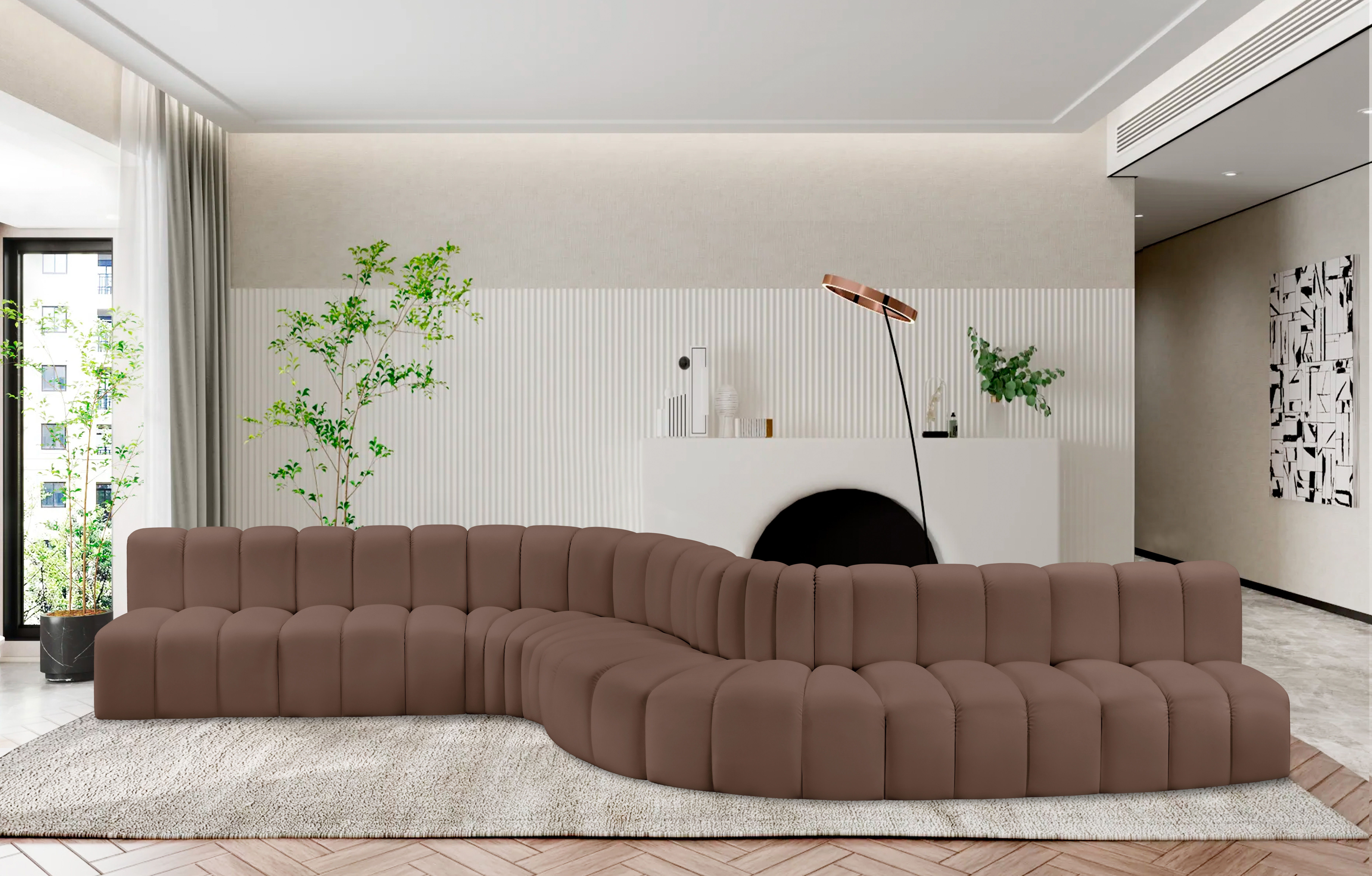 Arc - Faux Leather 8 Piece Curved Modular Sofa - Brown