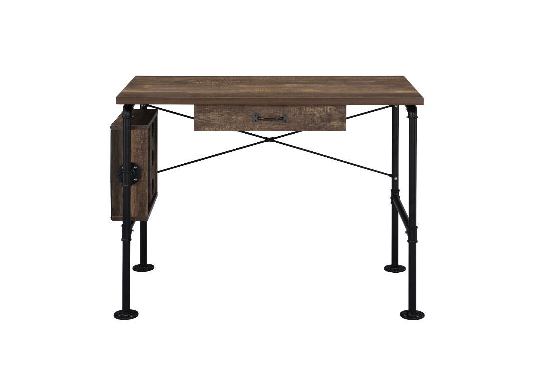 Endang - Writing Desk - Weathered Oak & Black, dark brown, view 5