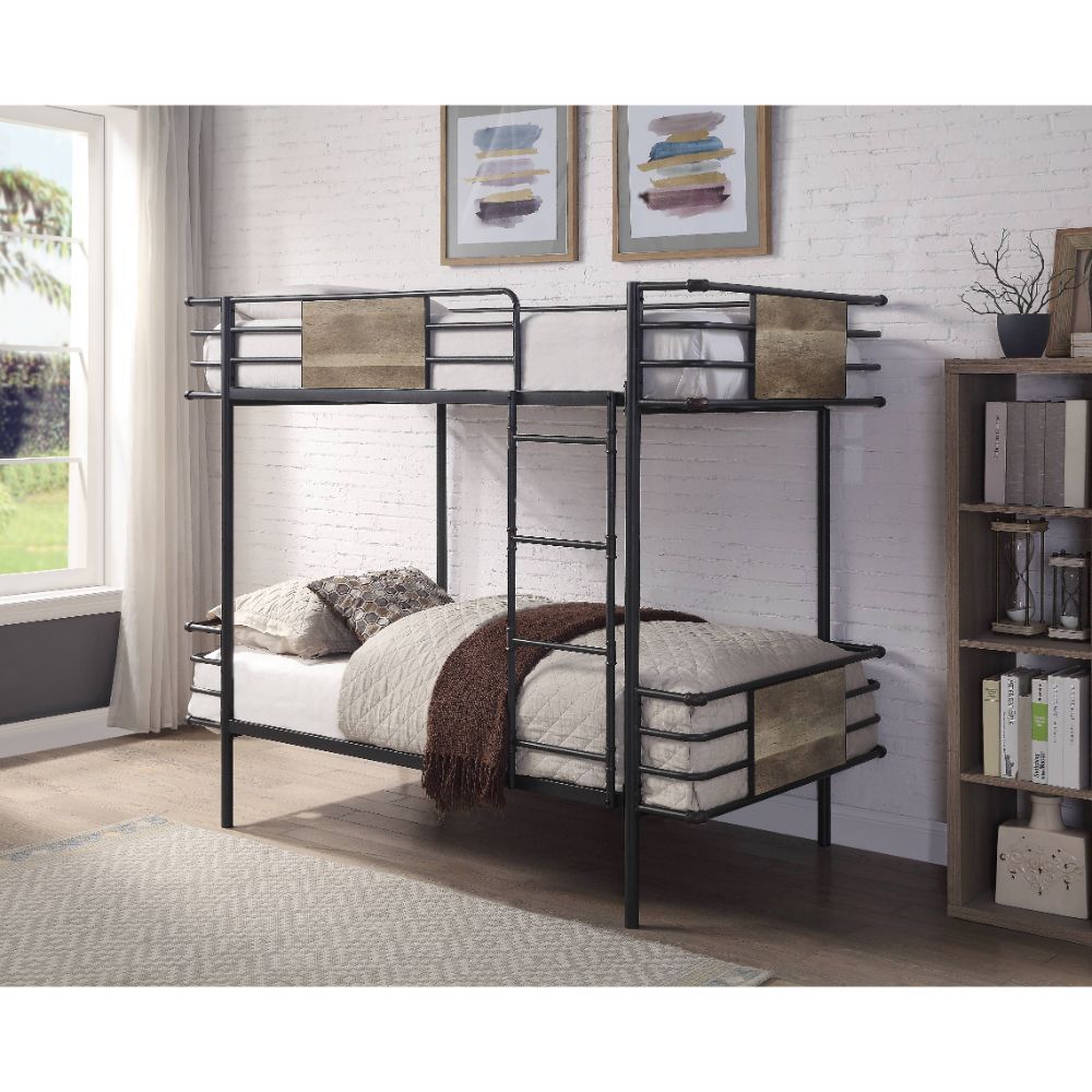 Deliz - Twin Over Twin Bunk Bed - Gunmetal, dark gray