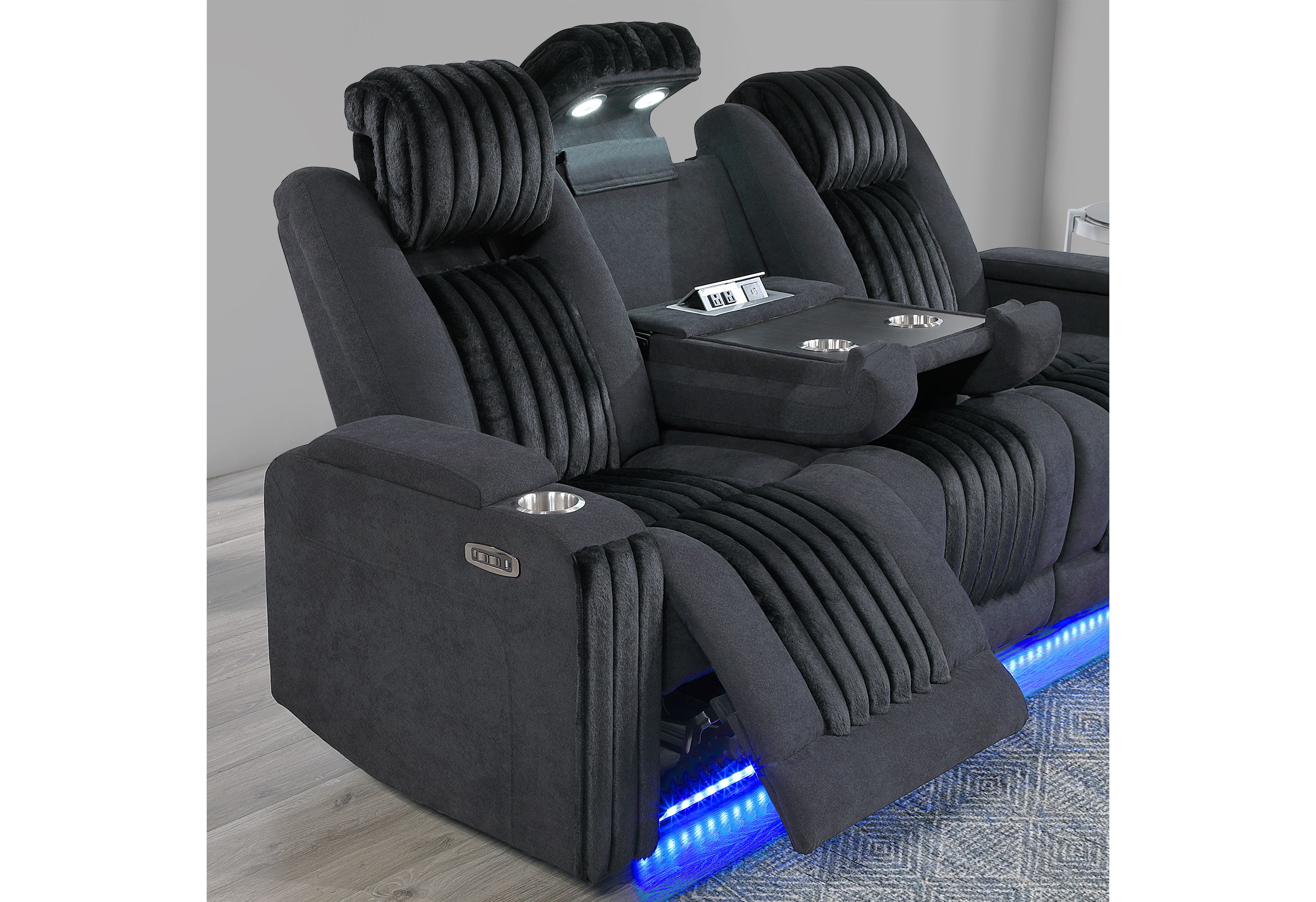 U8000 - 3 Piece Living Room Set (Power Console Reclining Loveseat, Power Reclining Sofa/ Power Recliner With Power Headrest) - Black