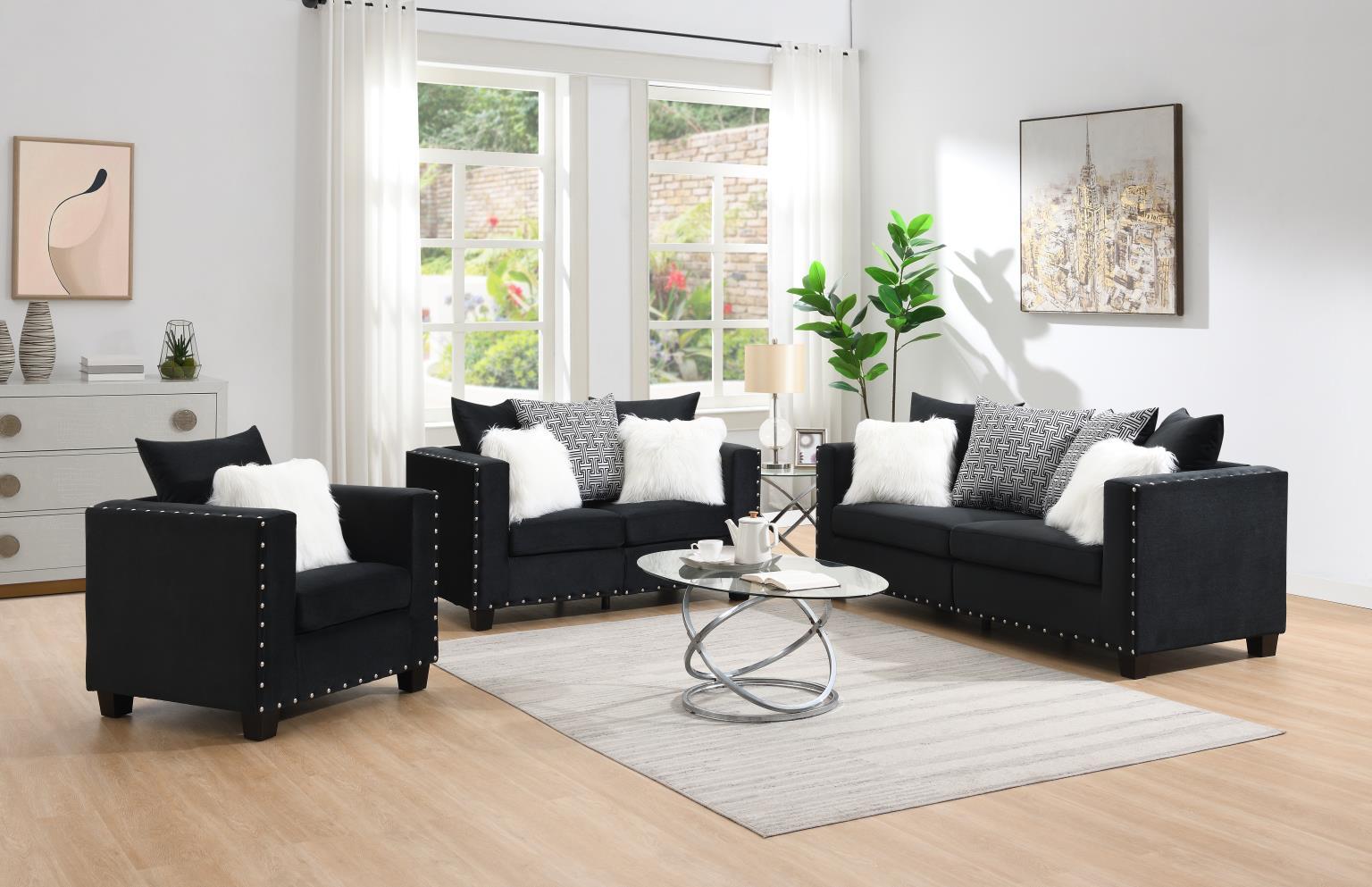 U516 - 3 Piece Living Room Set (Sofa, Loveseat And Chair) - Black