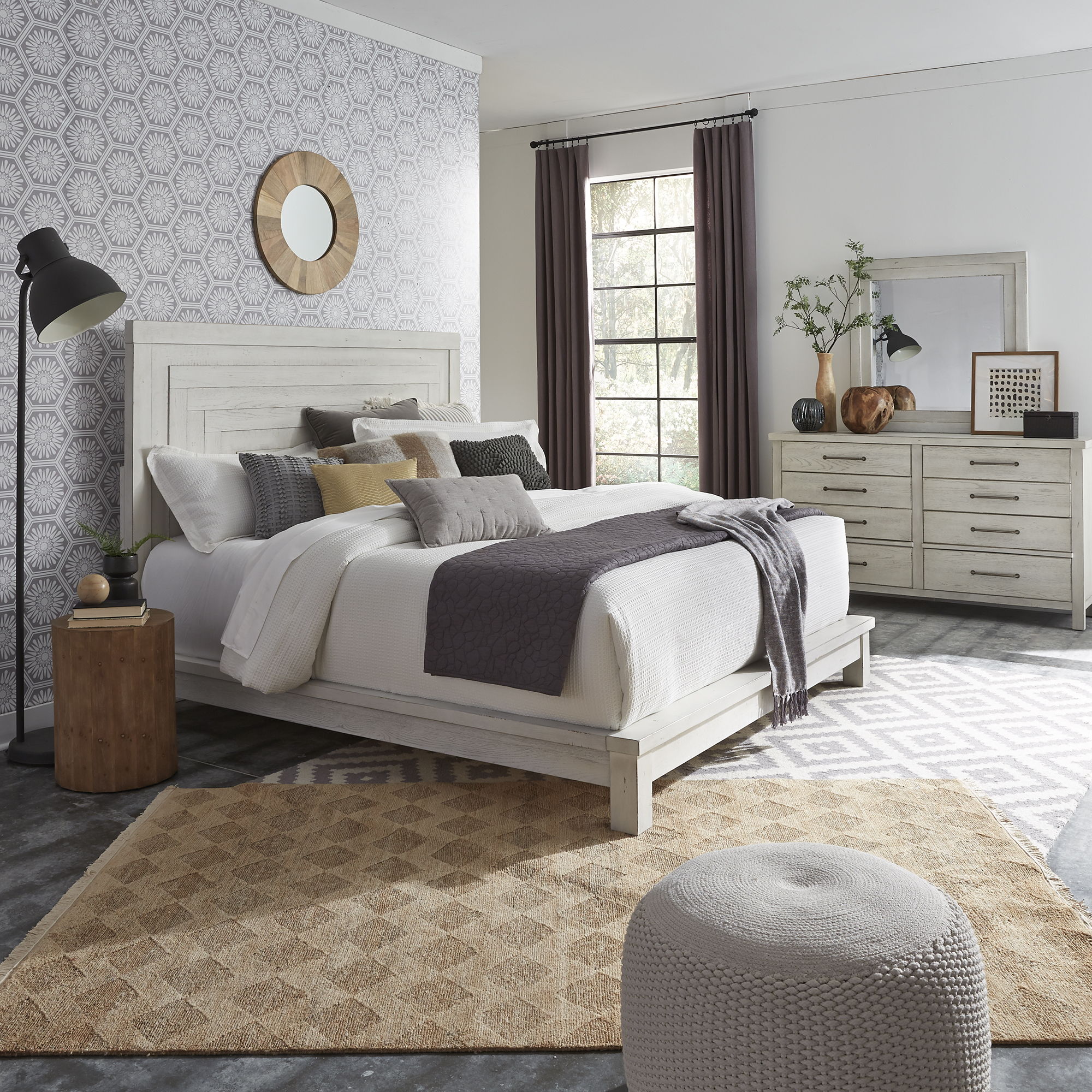 Liberty Furniture Modern Farmhouse - 3 Piece Bedroom Set (California King Platform Bed, Dresser & Mirror) - White