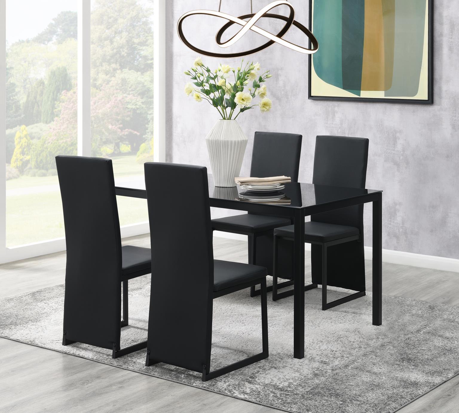 D228 - 5 Piece Dining Room Set (Table, 4 Chairs) - Black