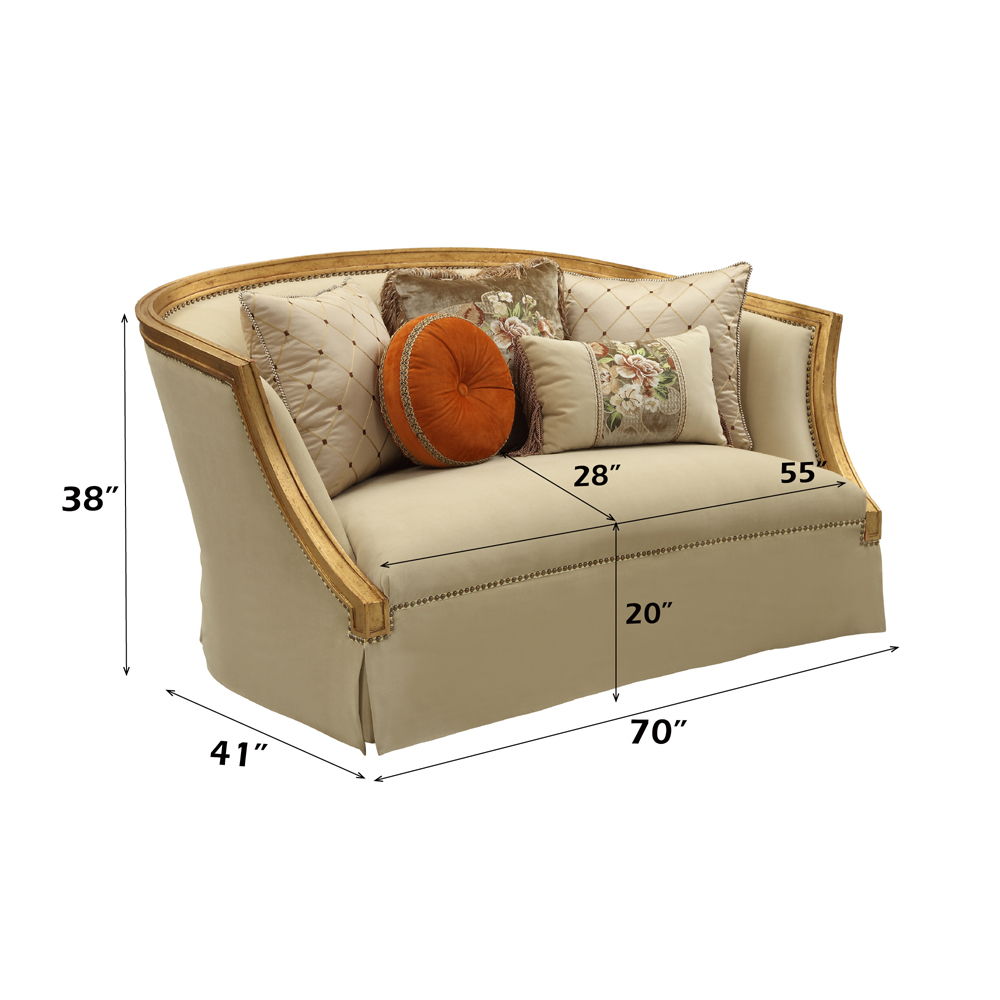Daesha - Loveseat With 5 Pillows - Tan Flannel & Antique Gold, beige, view 3