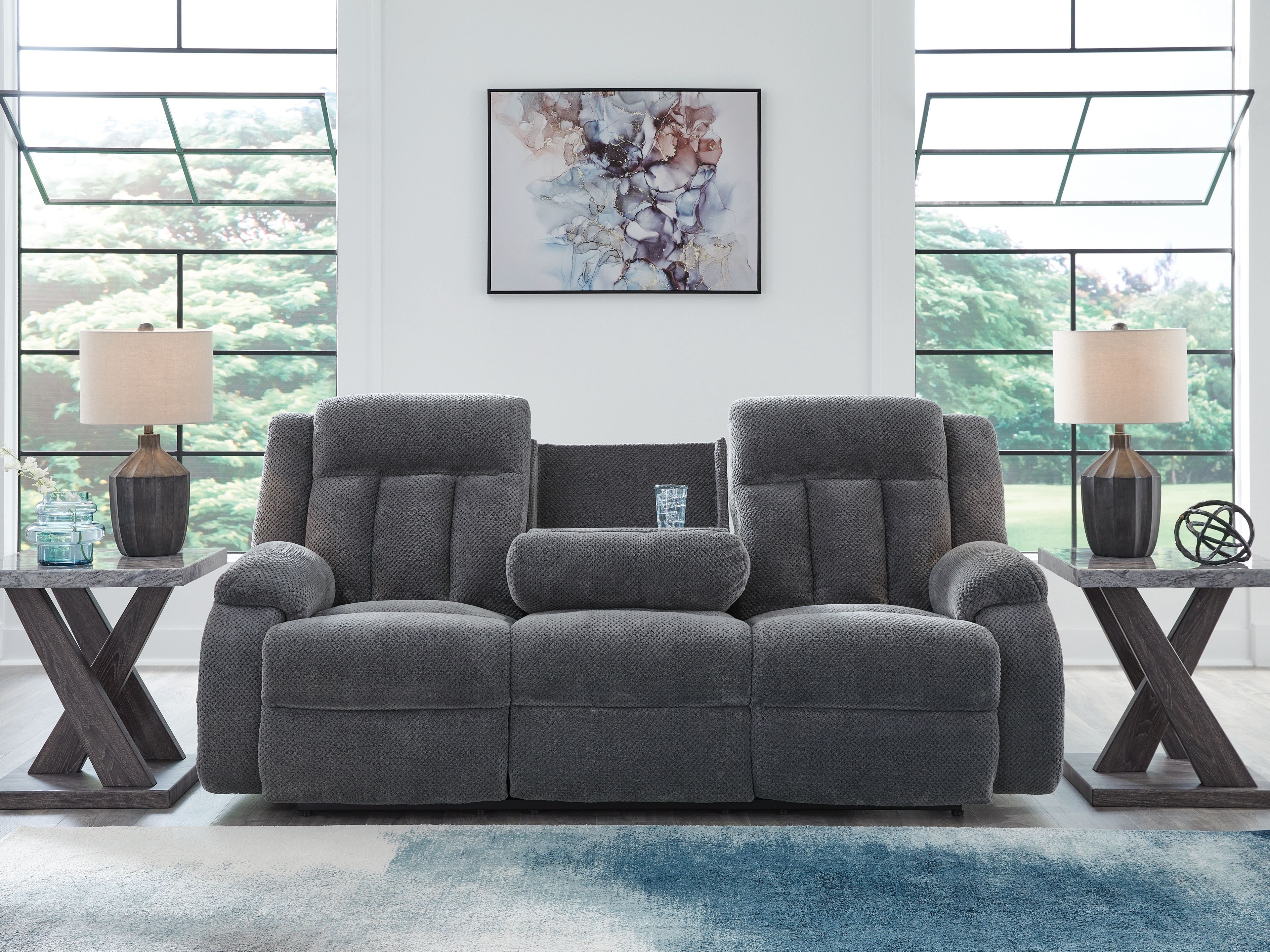 Ashley Furniture Observation - Reclining Power Sofa With Drop Down Table - Steel - Image 7