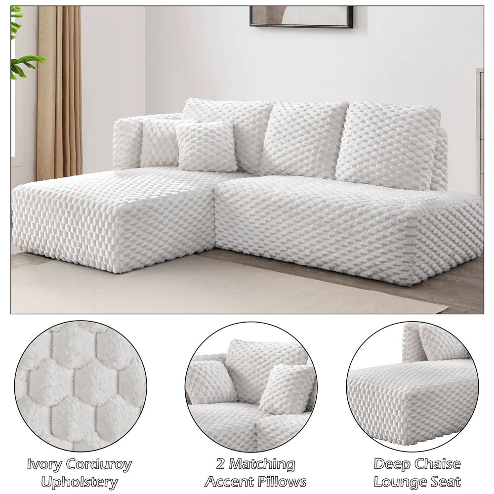 Manya - Sectional Sofa - Ivory Corduroy, white, view 8