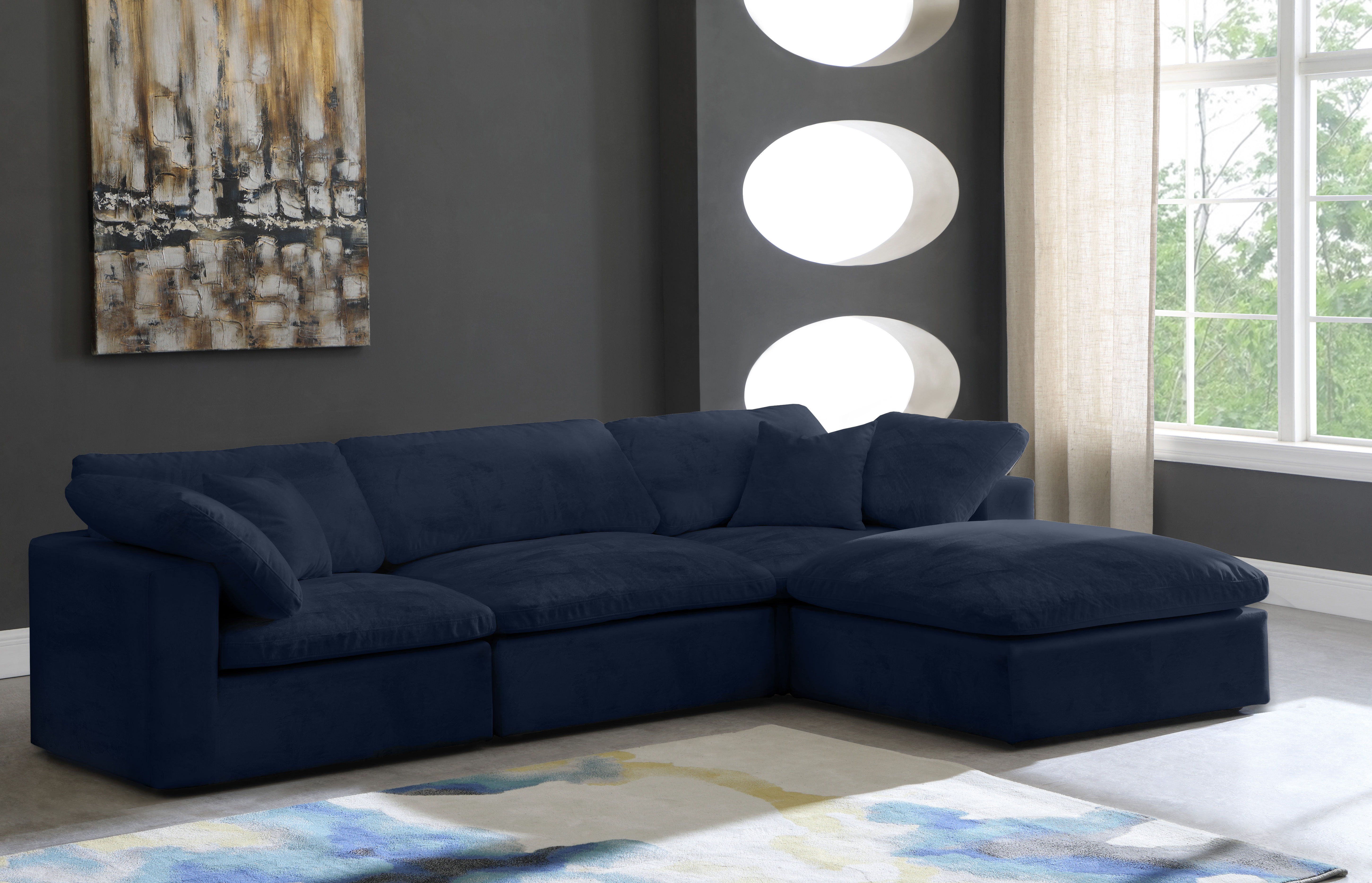 Cozy - 4 Piece Modular Sectional With Chaise - Navy