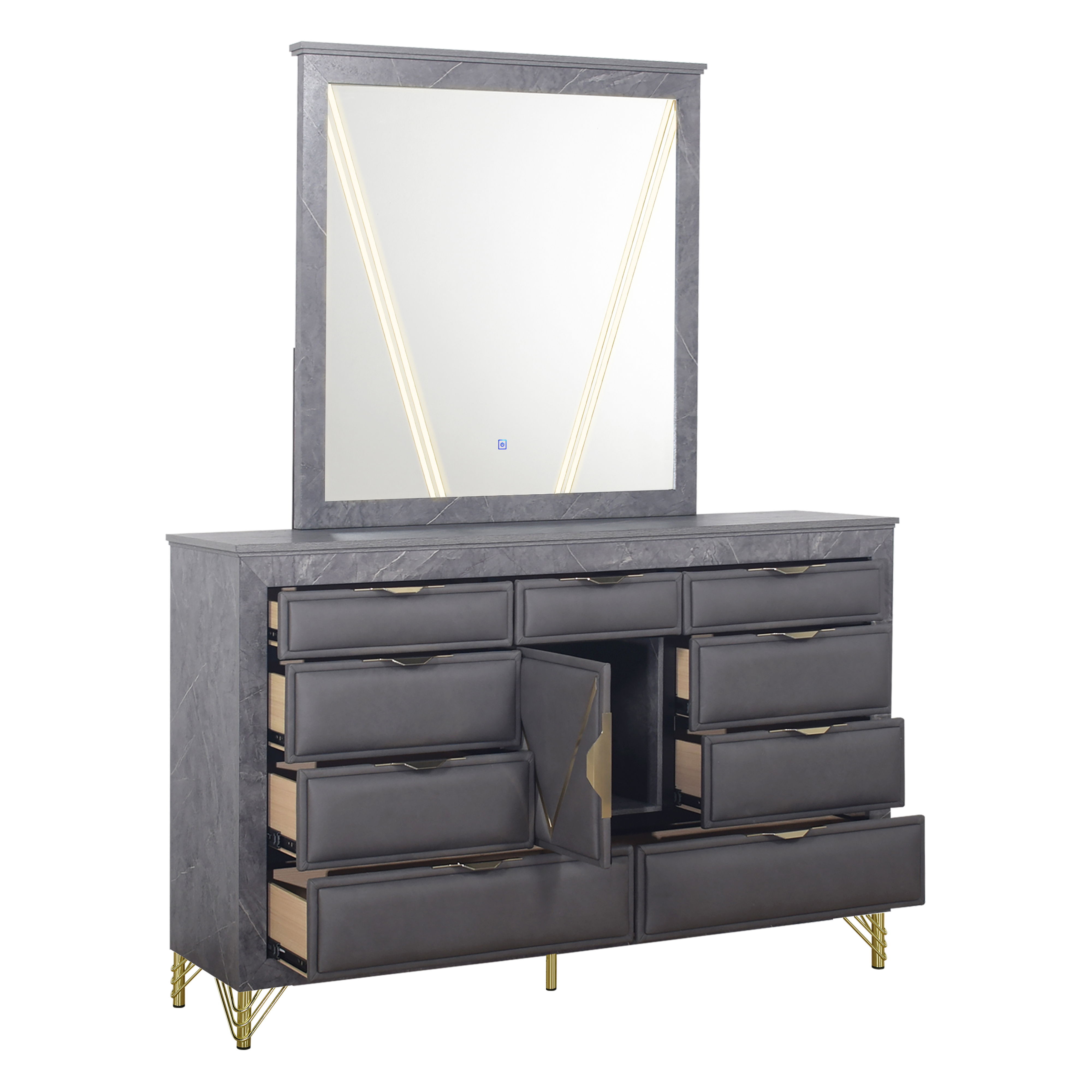 Symmetry - Dresser & Mirror - Gray
