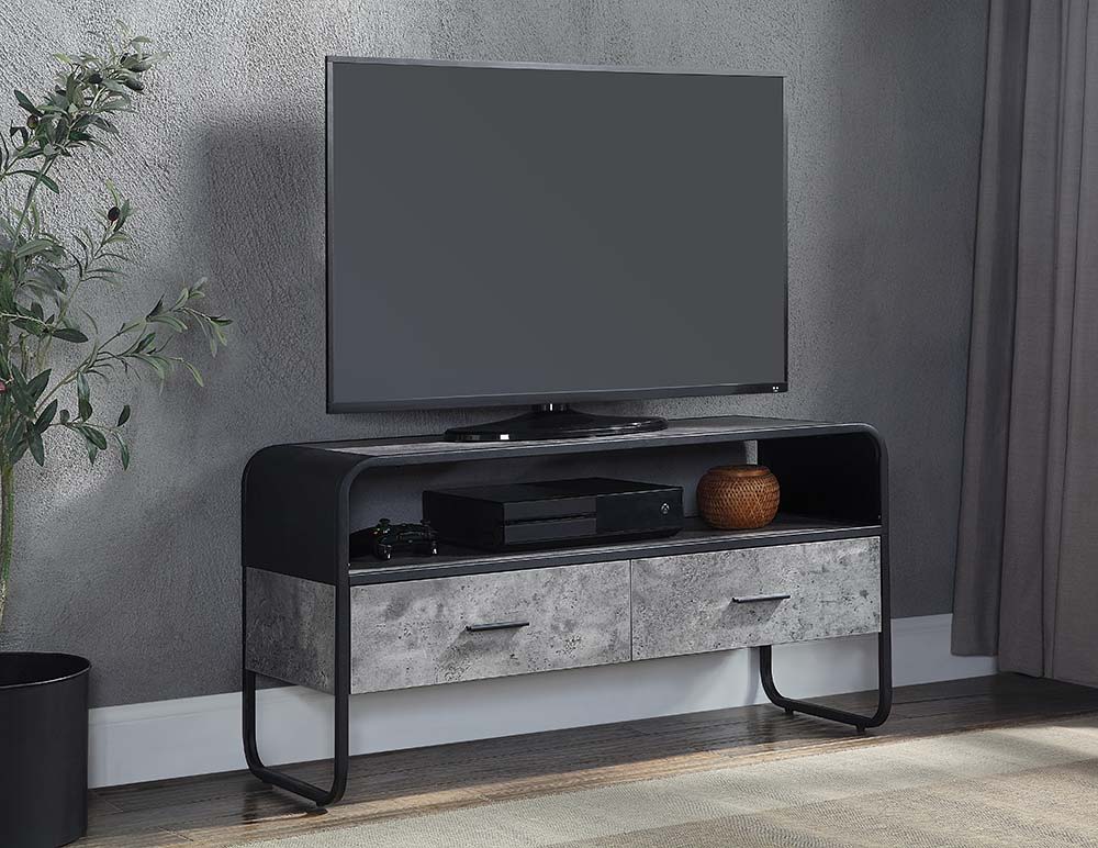 Raziela - 22" TV Stand - Concrete Gray & Black, black