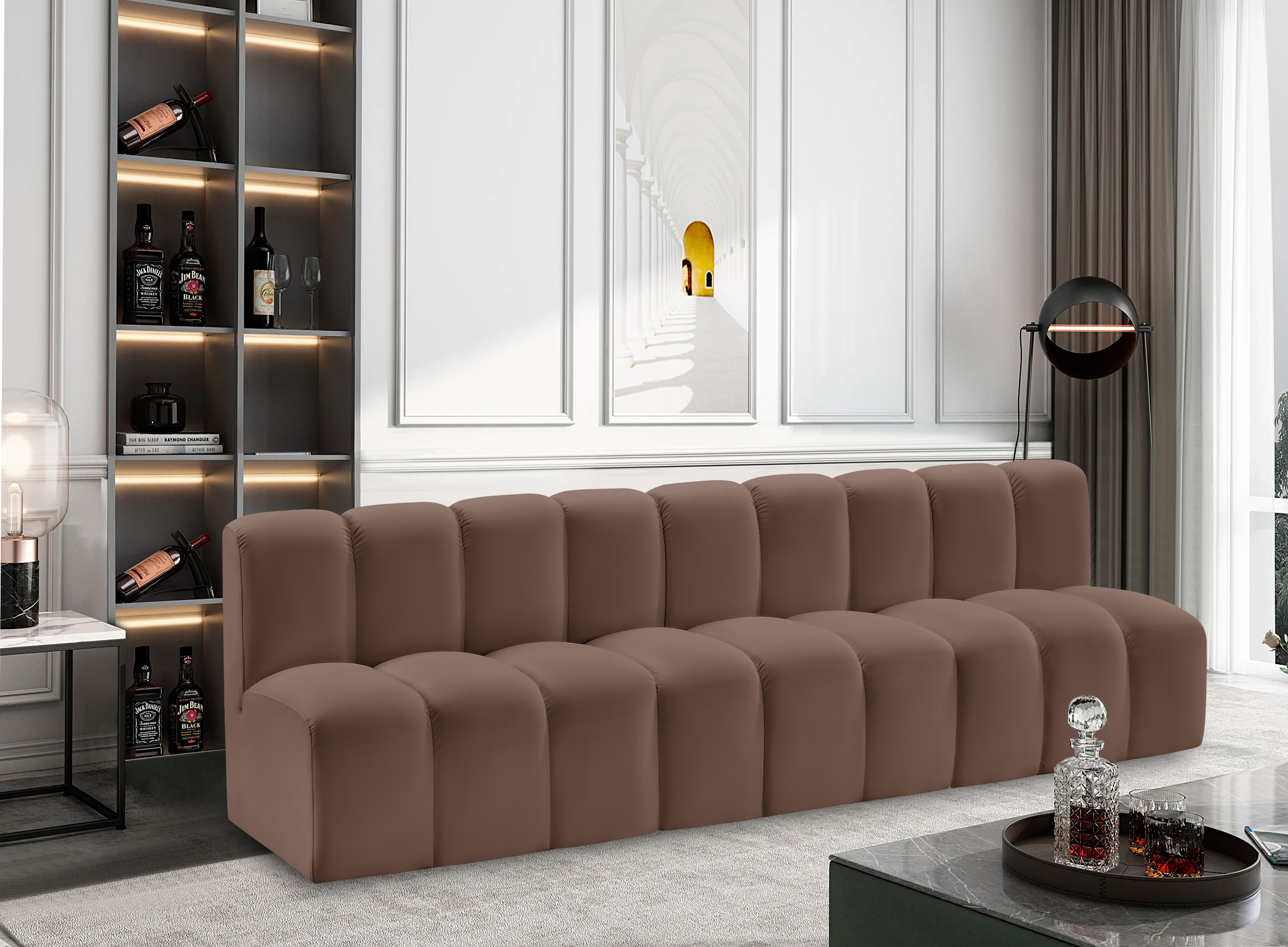 Arc - Faux Leather 3 Pieces Modular Sofa - Brown