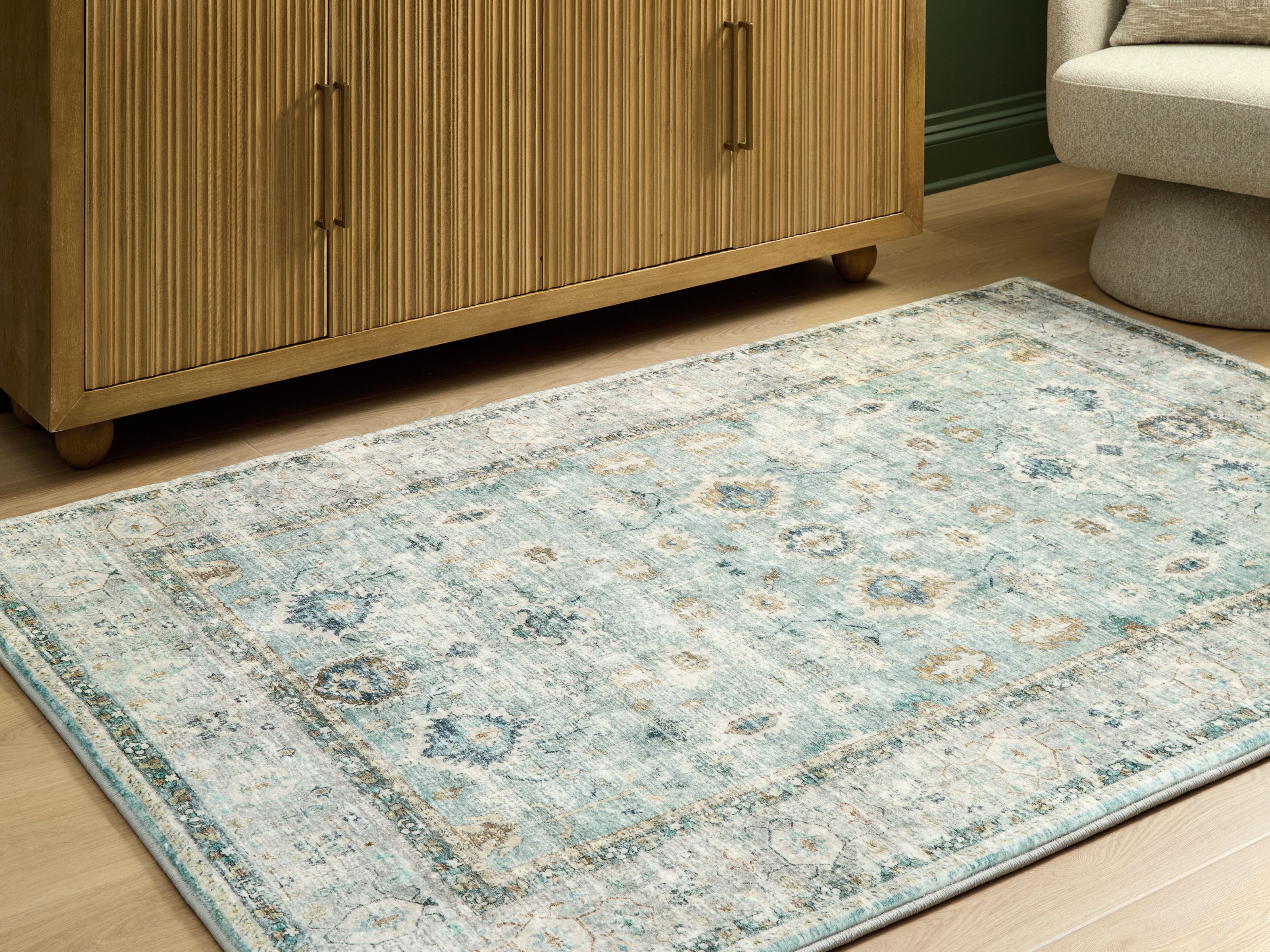 Ashley Furniture Ladstoney - 5' x 7' Rug - Teal / Beige / Ochre - Image 4