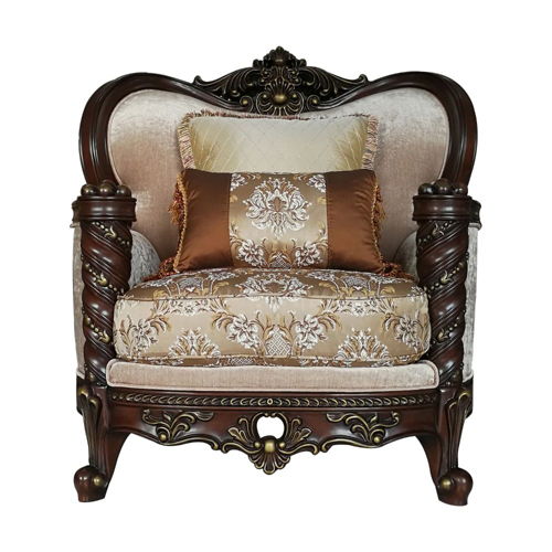 Devayne - Chair With 2 Pillows (Same Lv01584) - Pattern Fabric & Dark Walnut, beige
