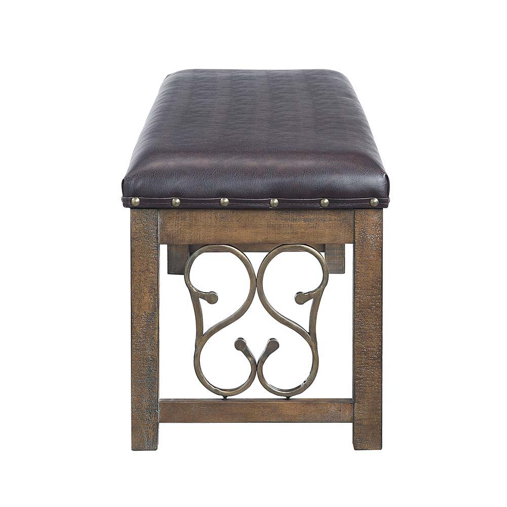 Raphaela - Bench - Black Synthetic Leather & Weathered Cherry, black, view 3