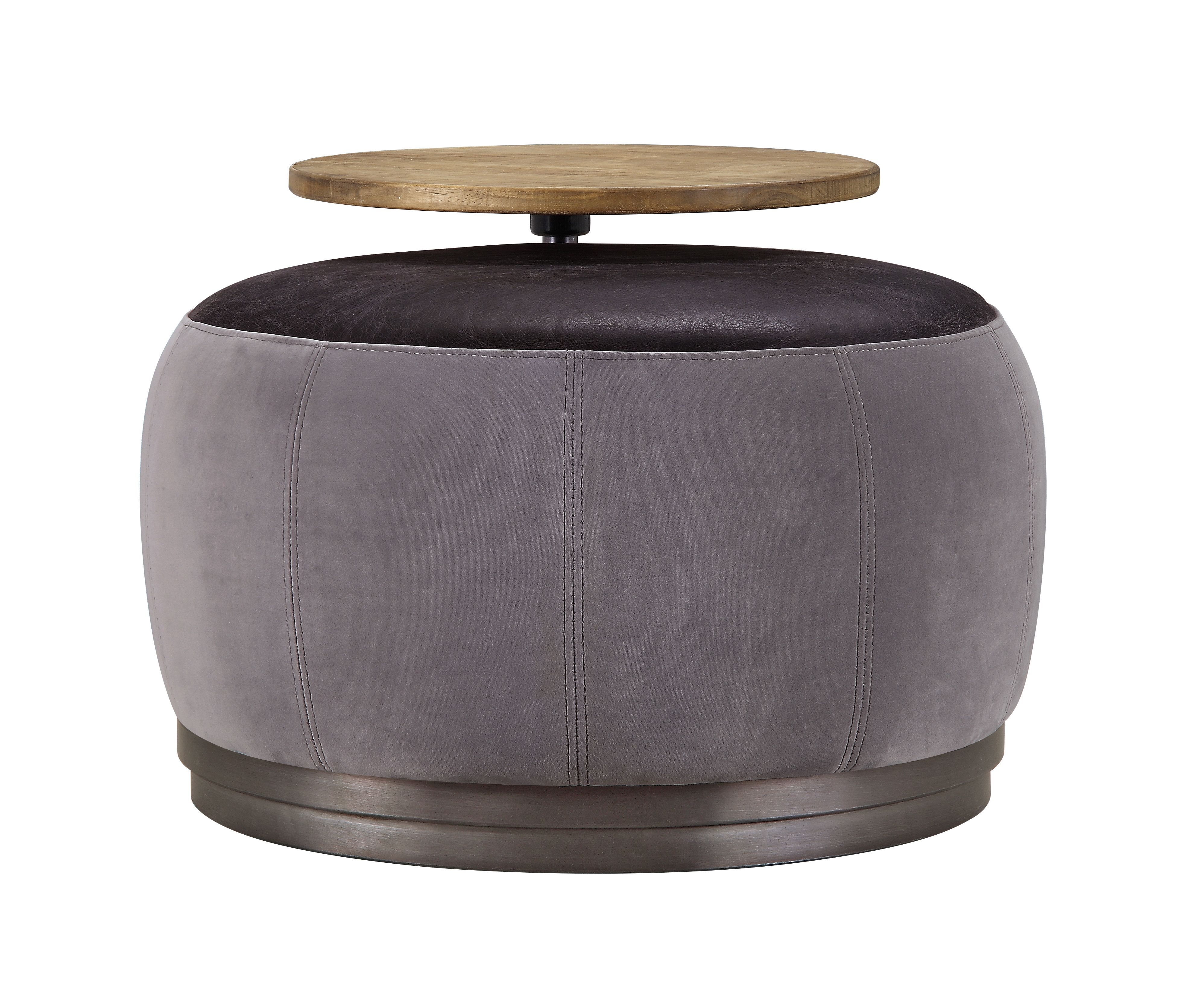 Decapree - Ottoman - Antique Slate Top Grain Leather & Gray Velvet, dark gray, view 2