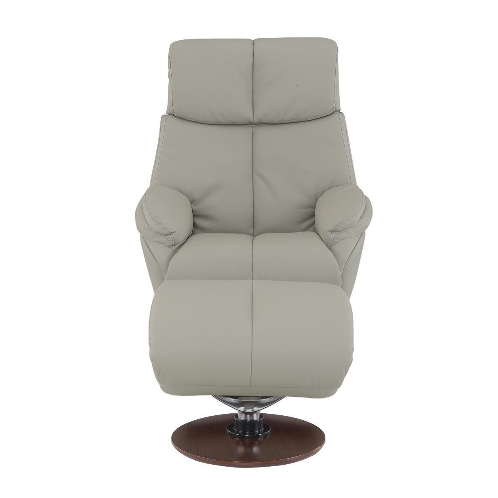 Kandoro - Motion Accent Chair With Swivel & Ottoman - Gray Leather & Brown Base, gray, view 2