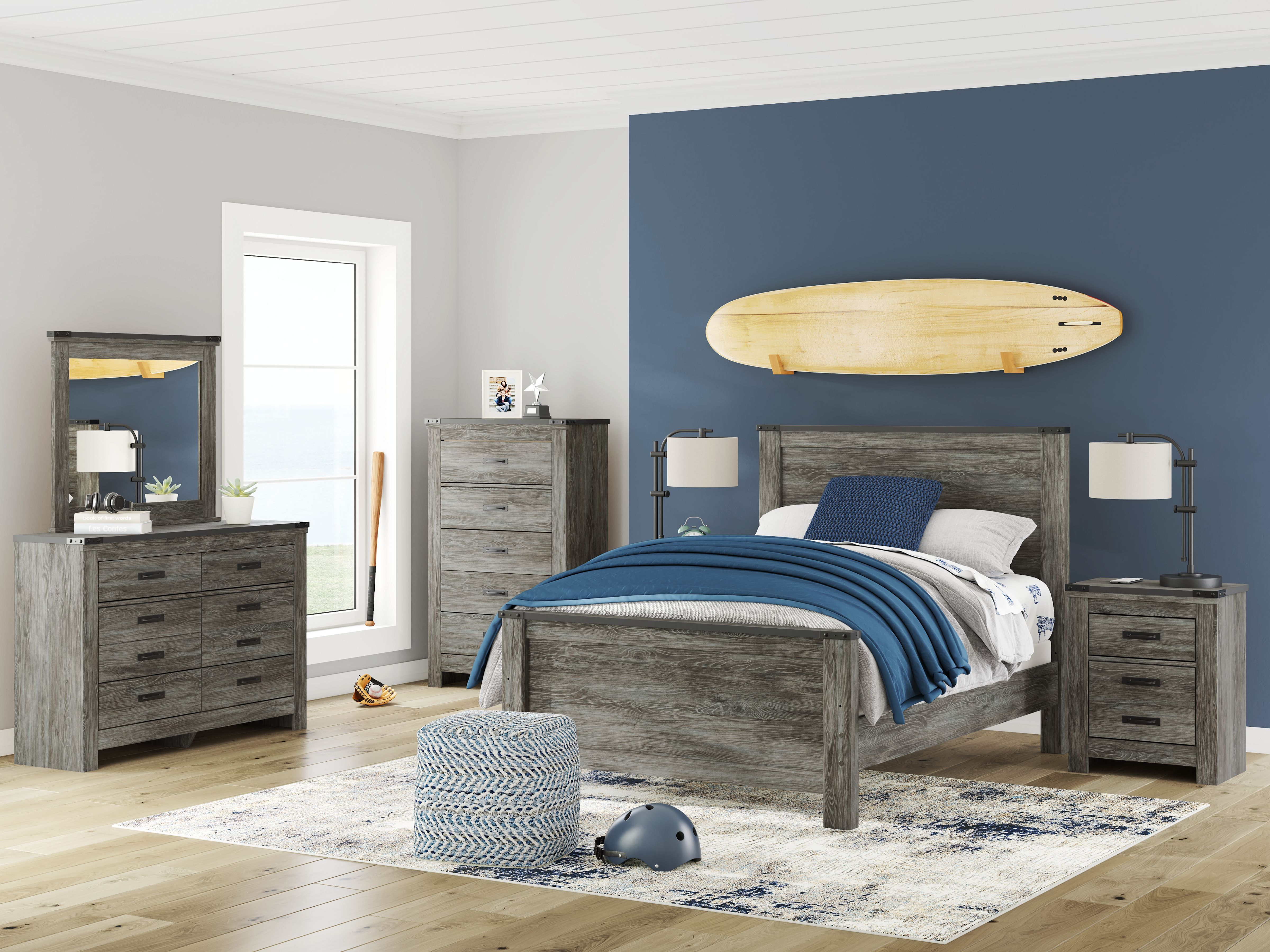 Frandern - 5 Pc. - Dresser, Mirror, Full Panel Bed - Black / Gray
