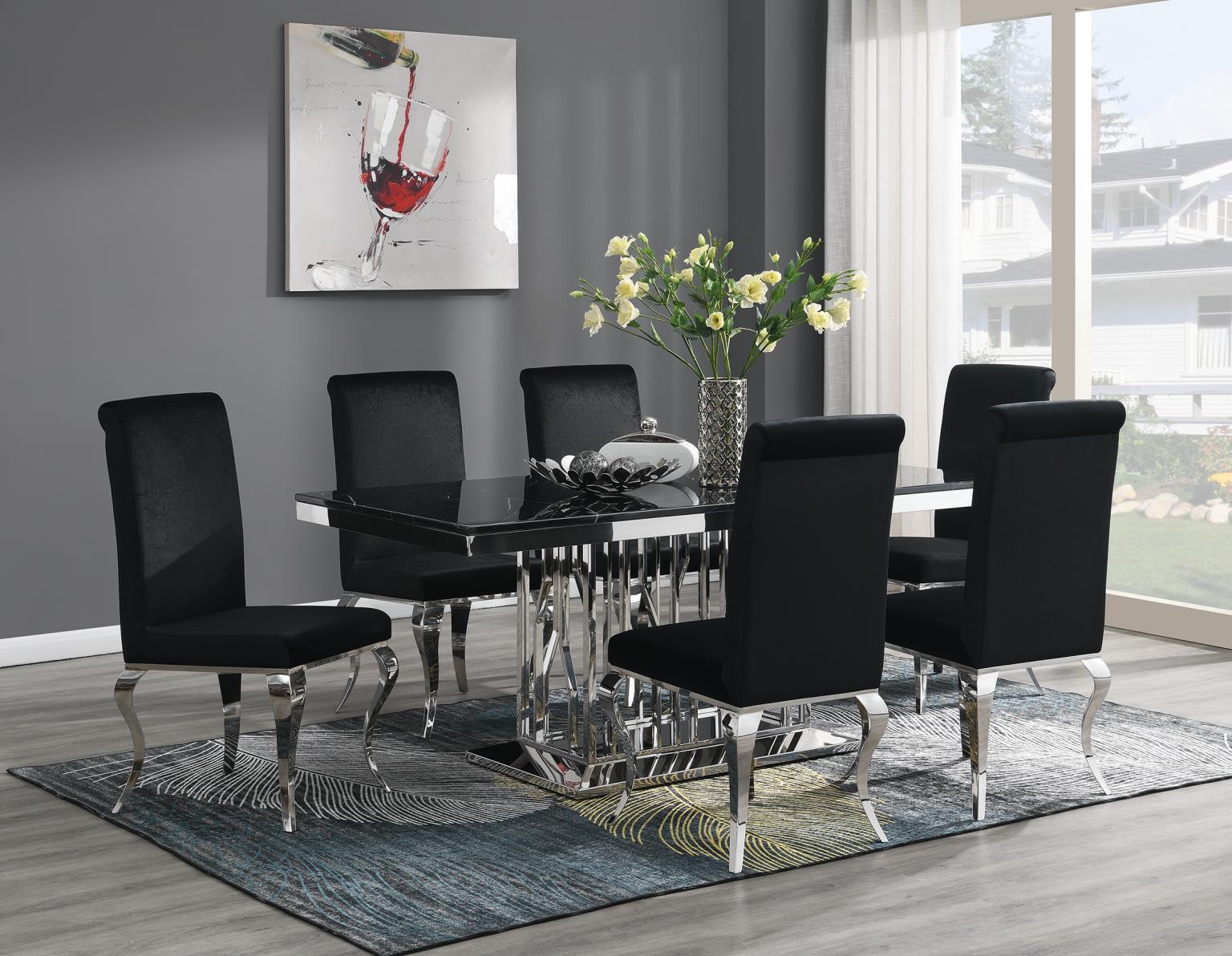 7 Pc · Table, 6 Velvet Chairs
