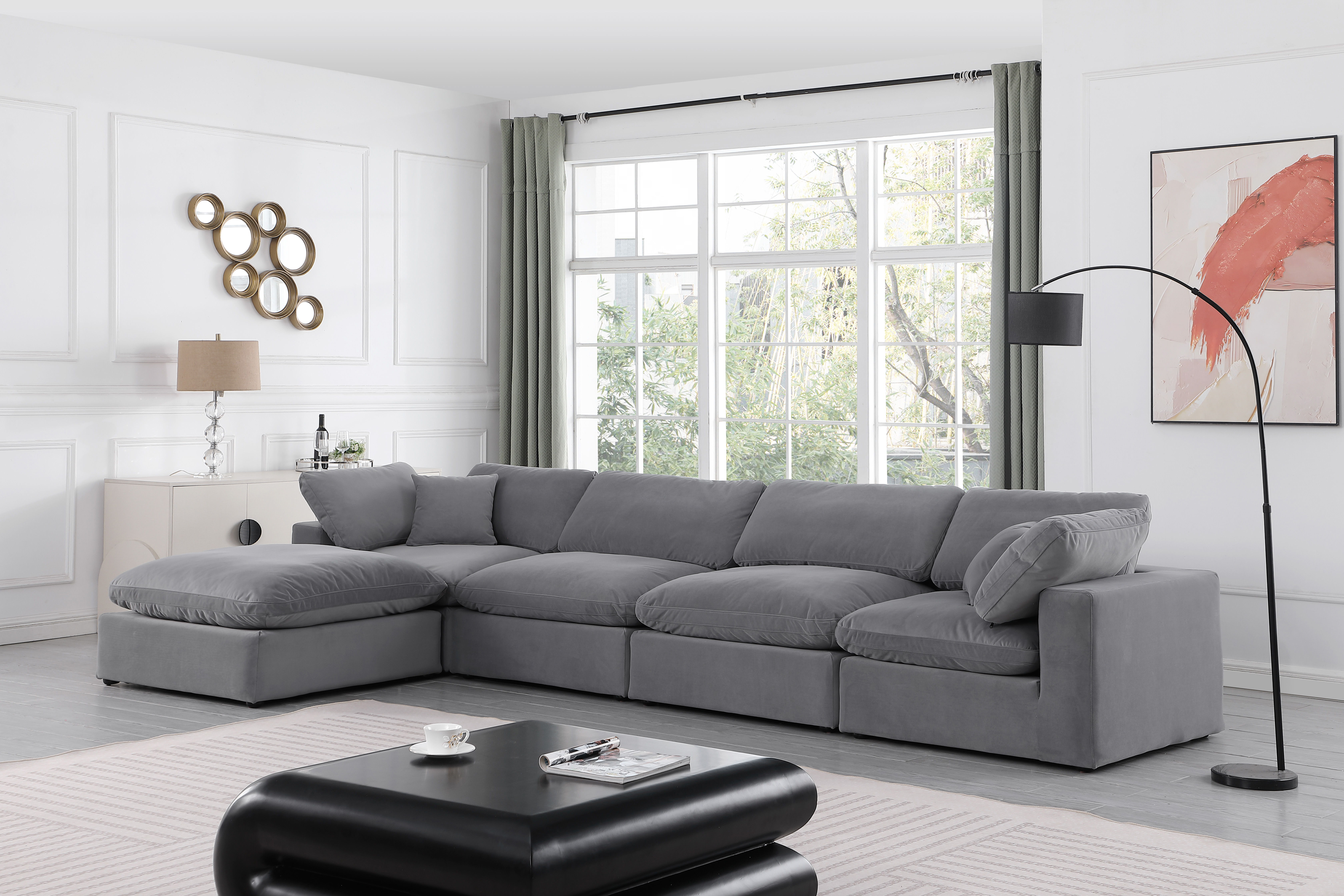 Comfy - 5 Piece Velvet Modular Sectional With Chaise - Dark Gray