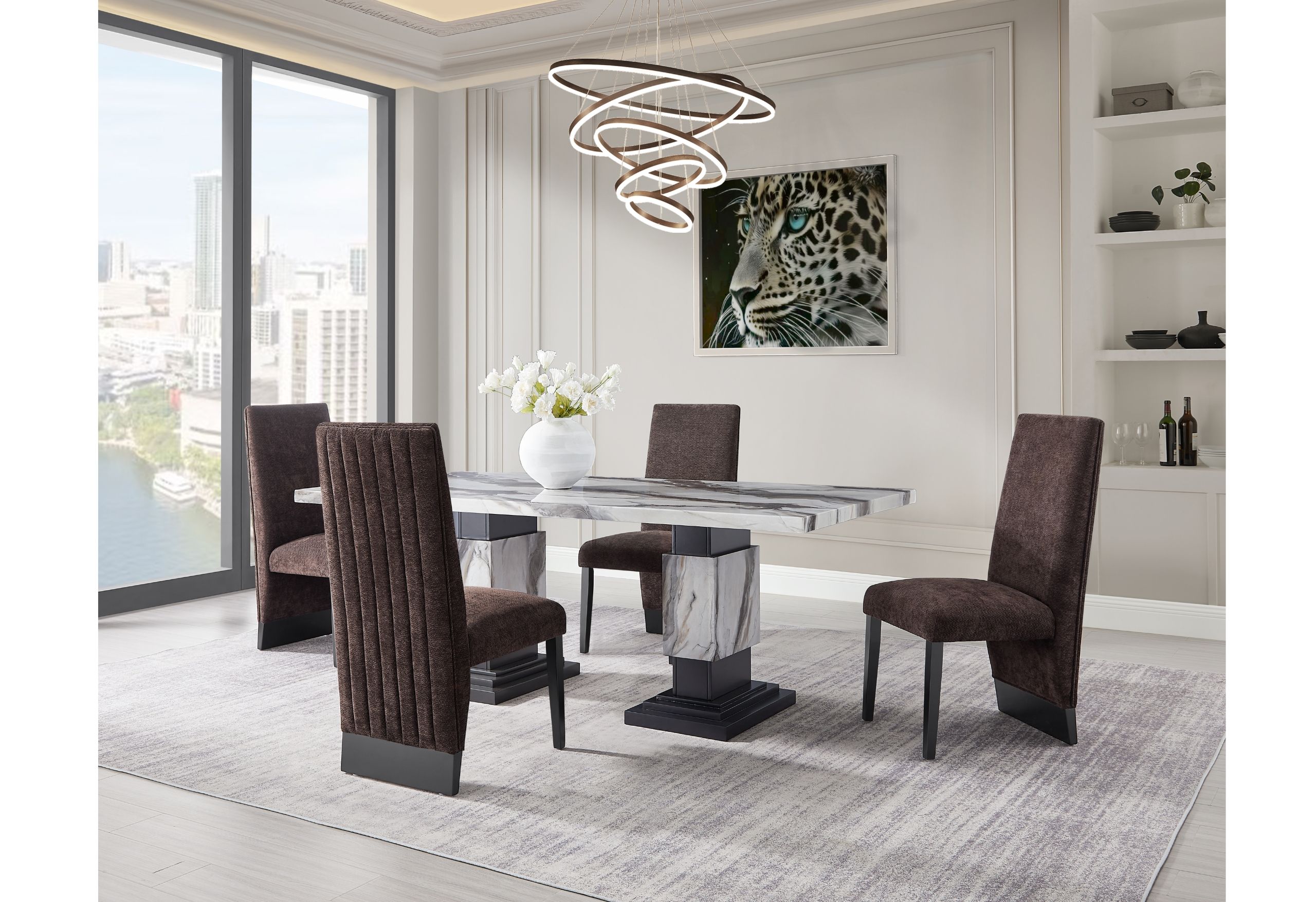 D12 - 5 Piece Dining Room Set (Dining Table And 4 Dining Chairs) - Black / Brown / White