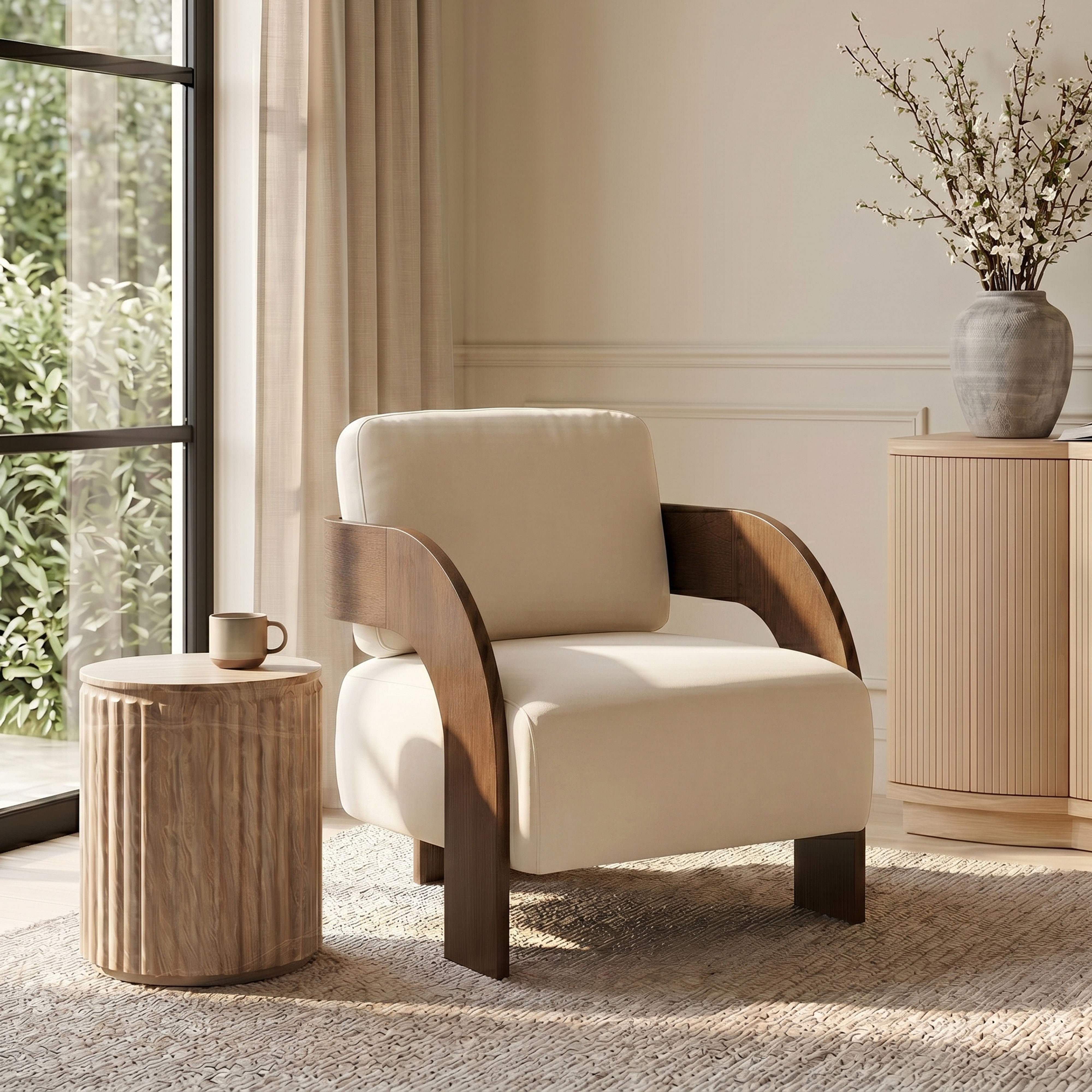 Cedra - Velvet Performance Fabric Upholstered Accent Chair - Cream / Brown