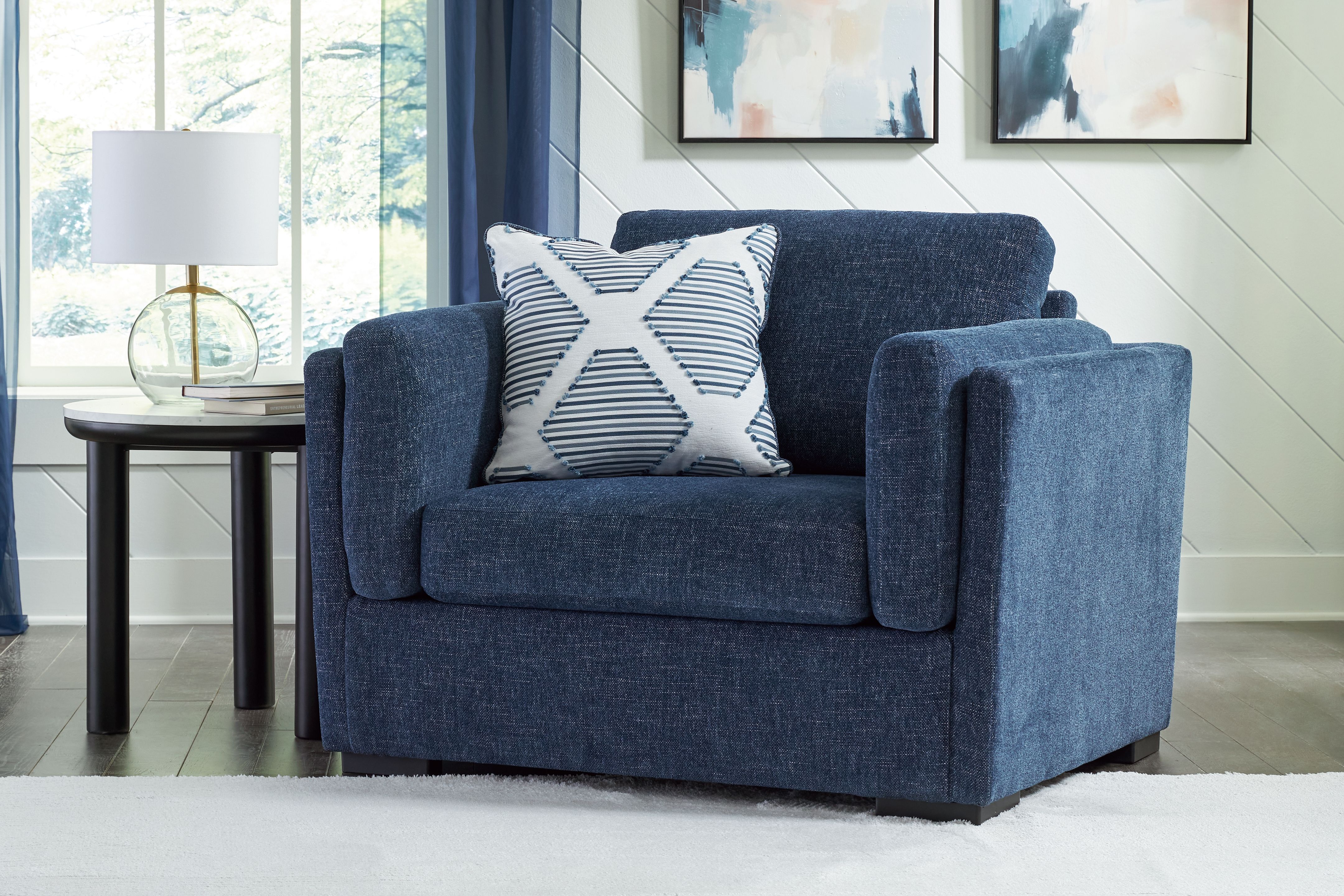Ashley Furniture Evansley - 4 Pc. - Sofa, Loveseat, Chair And A Half, Ottoman - Navy - Image 2