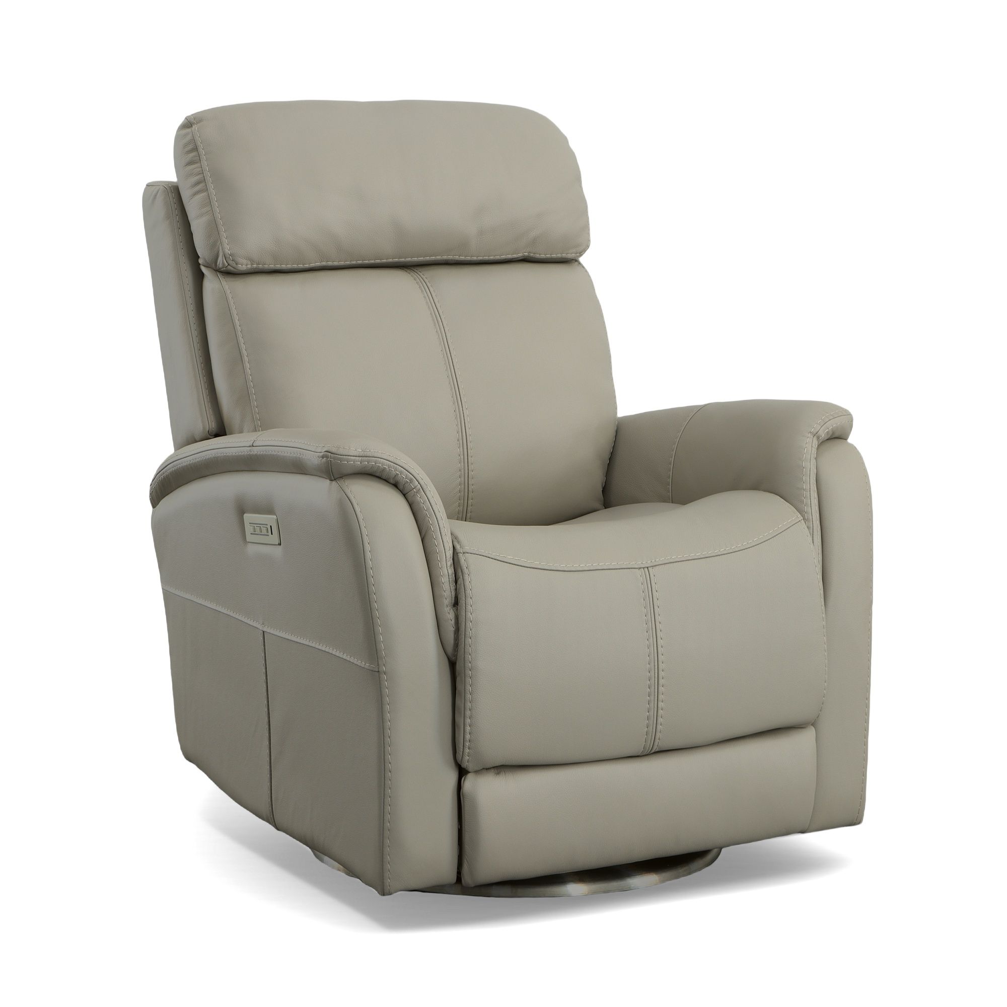 View - Power Swivel Recliner With Power Headrest - Dove, light gray