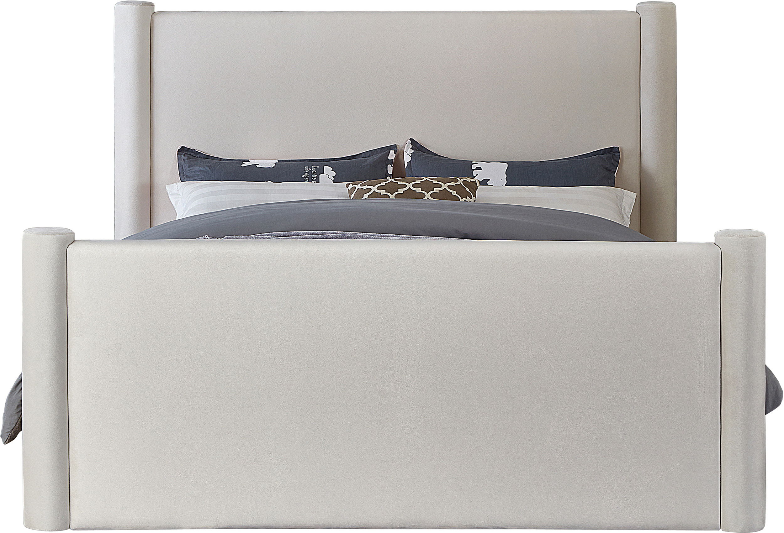 Elias - Velvet Queen Bed - Cream