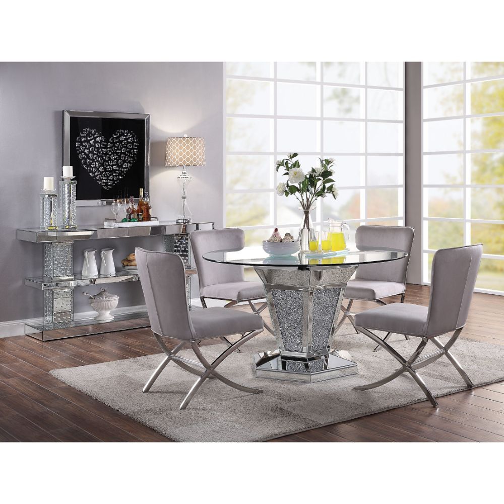 Noralie - Dining Table - Mirrored, Faux Diamonds & Clear Glass Top, silver, view 8
