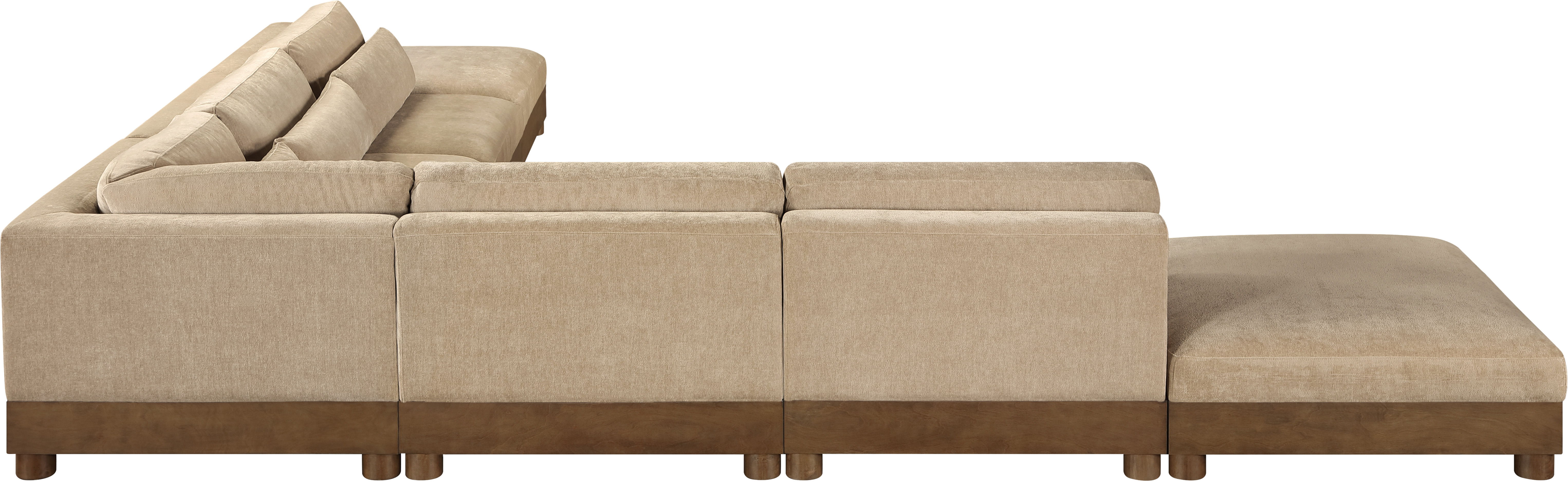 Turin - 160" Chenille Fabric Upholstered 7 Piece Modular Sectional - Beige / Brown Walnut