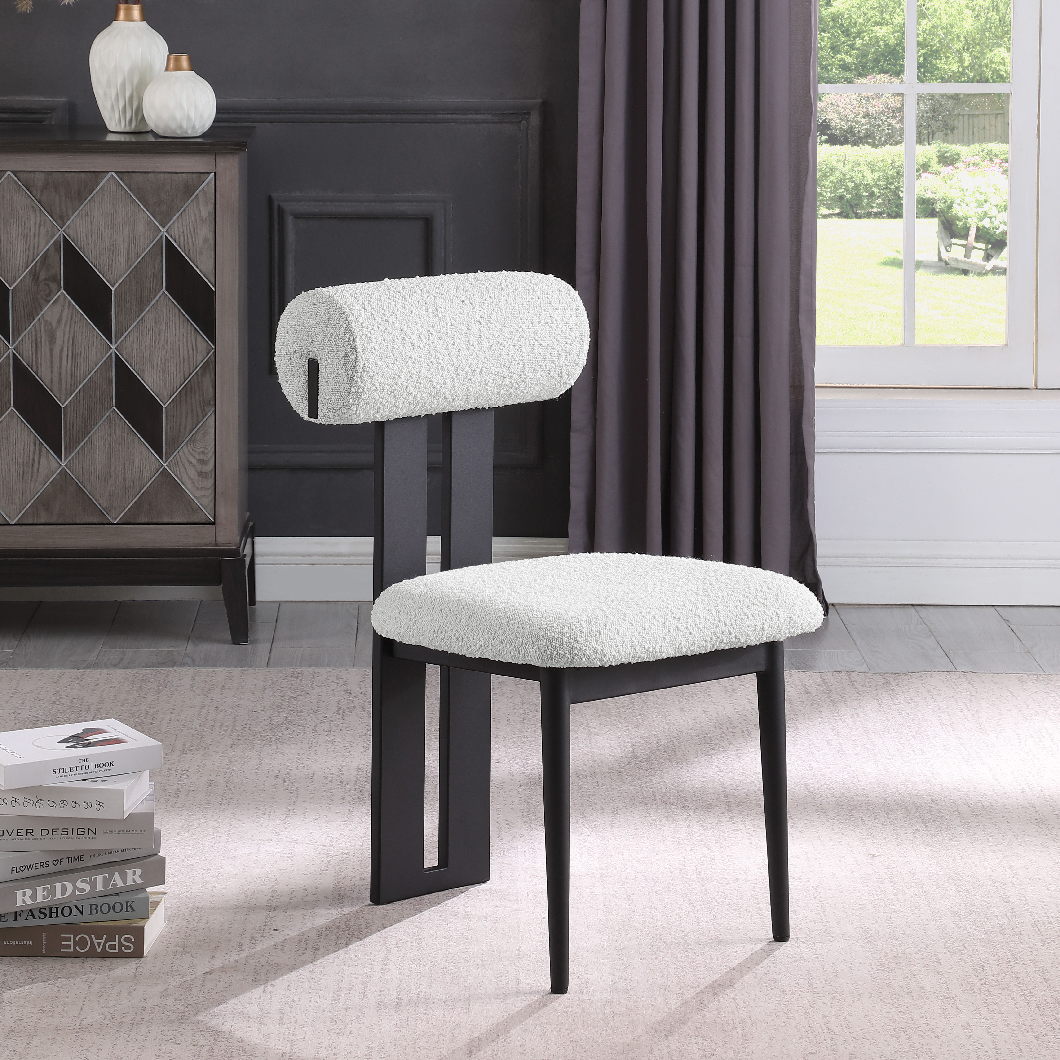 Dario - Boucle Dining Chair With Black Frame (Set of 2) - Cream