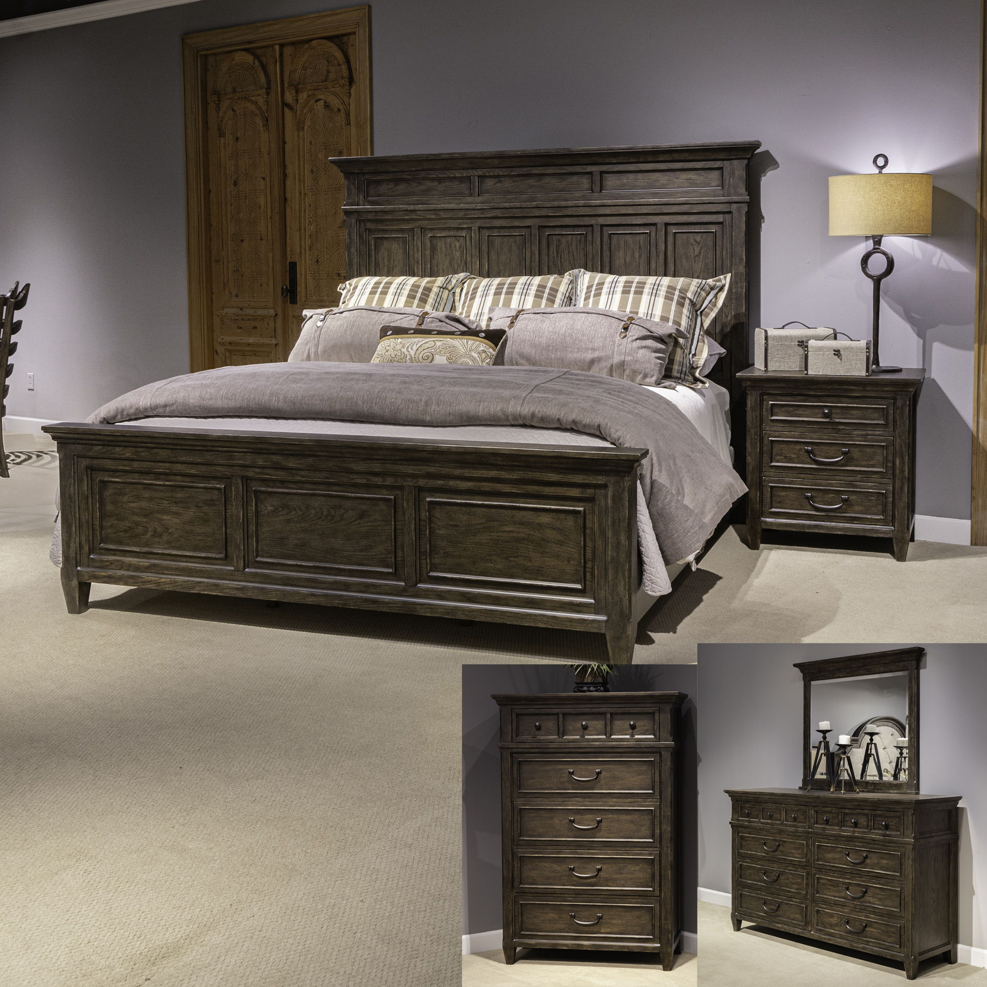 Liberty Furniture Paradise Valley - 5 Piece Bedroom Set (Queen Panel Bed, Dresser & Mirror, Chest, Nightstand) - Dark Brown