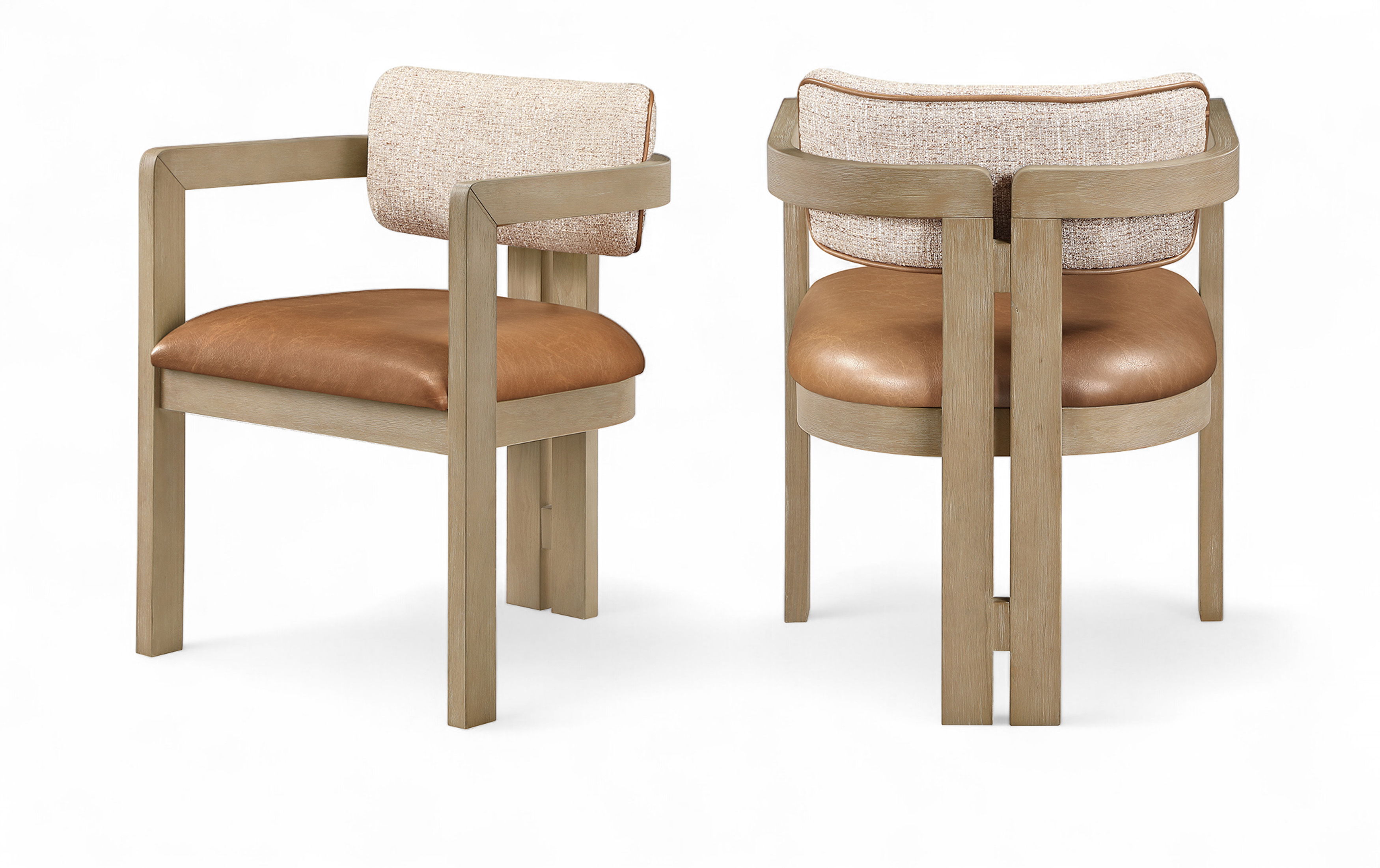 Ravina - Vegan Leather and Linen Textured Fabric Upholstered Dining Chair (Set of 2) - Cognac / Stained Natural
