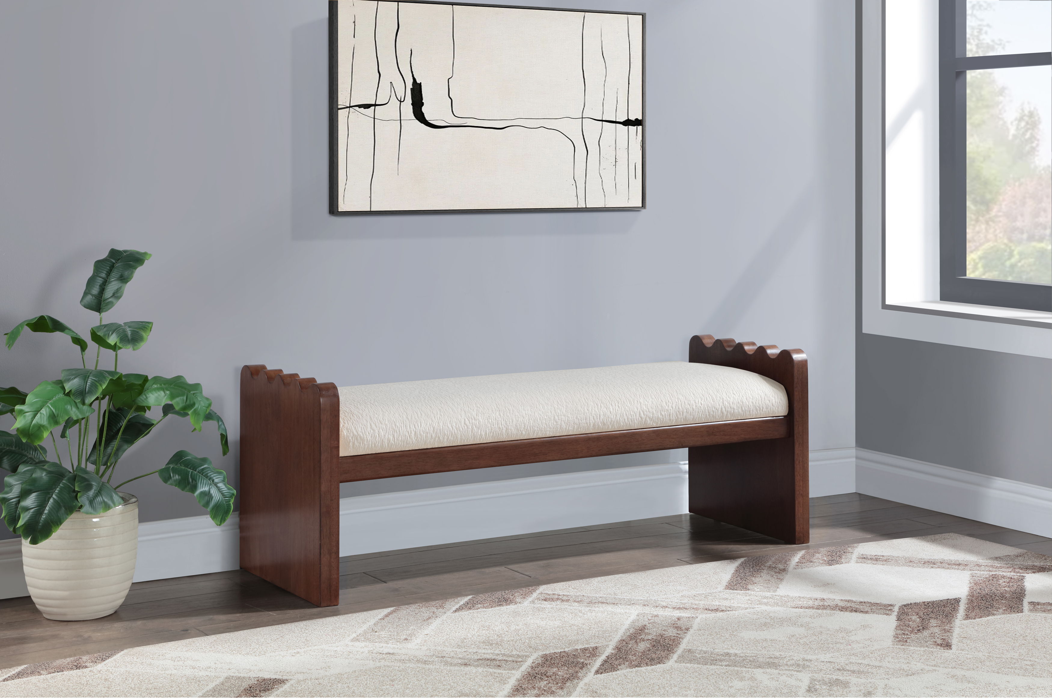 Sonia - Bench With Brown Base - Cream