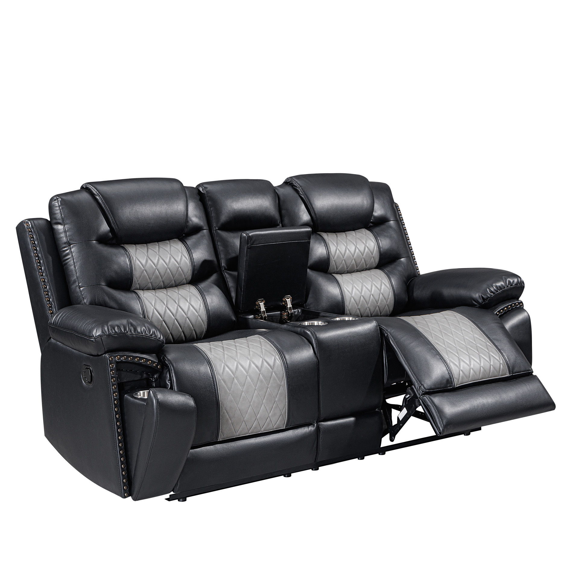 Nikko - Console Loveseat With Dual Recliners - Black / Gray