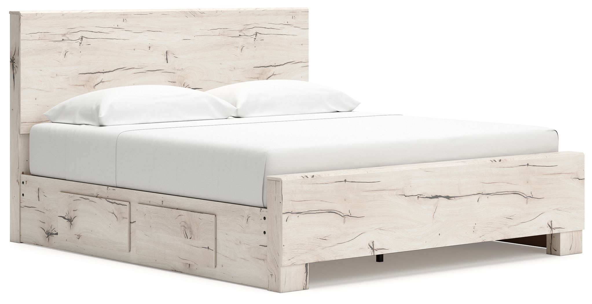 Lawroy - King Panel Bed With 2 Under Bed Storage Units - Light Natural