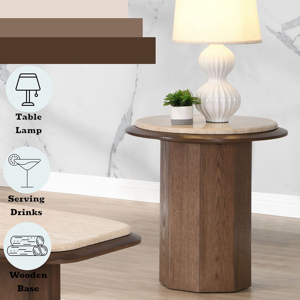 Kasha - End Table - Travertine Top & Walnut, dark brown, view 4