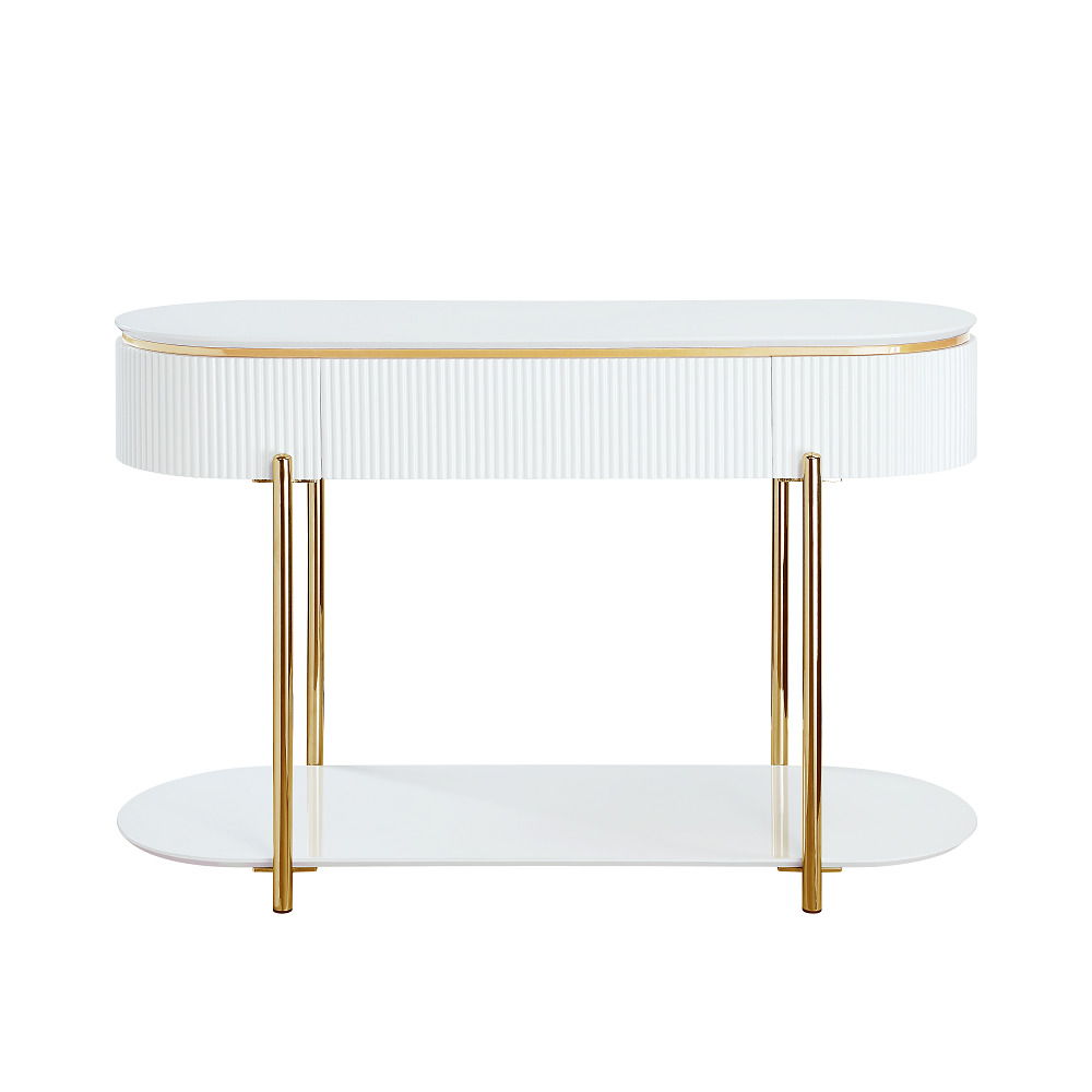 Daveigh - Sofa Table - White High Gloss & Gold, white, view 7
