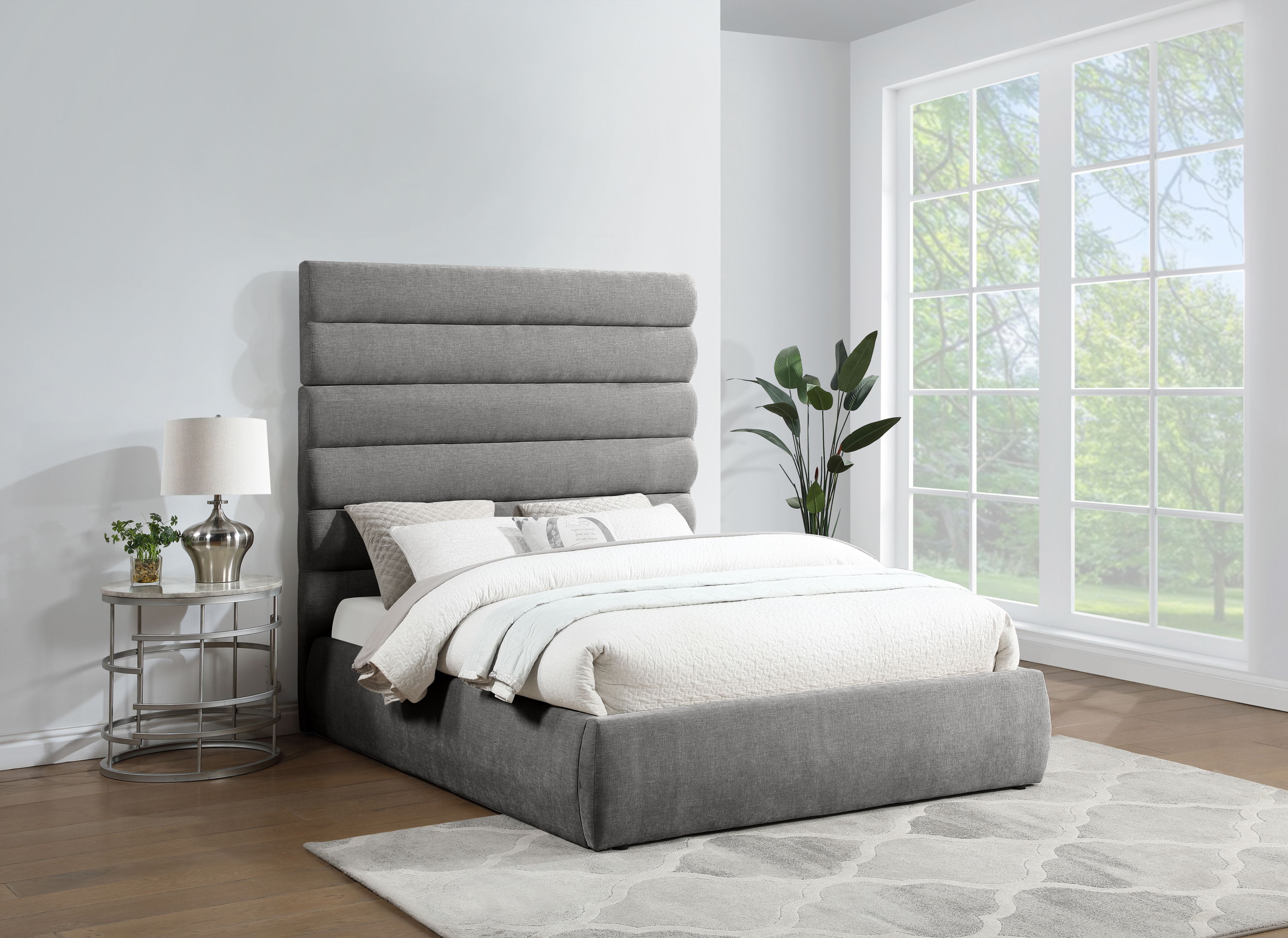 Adam - Chenille Fabric Queen Bed With 70.5" Headboard - Gray