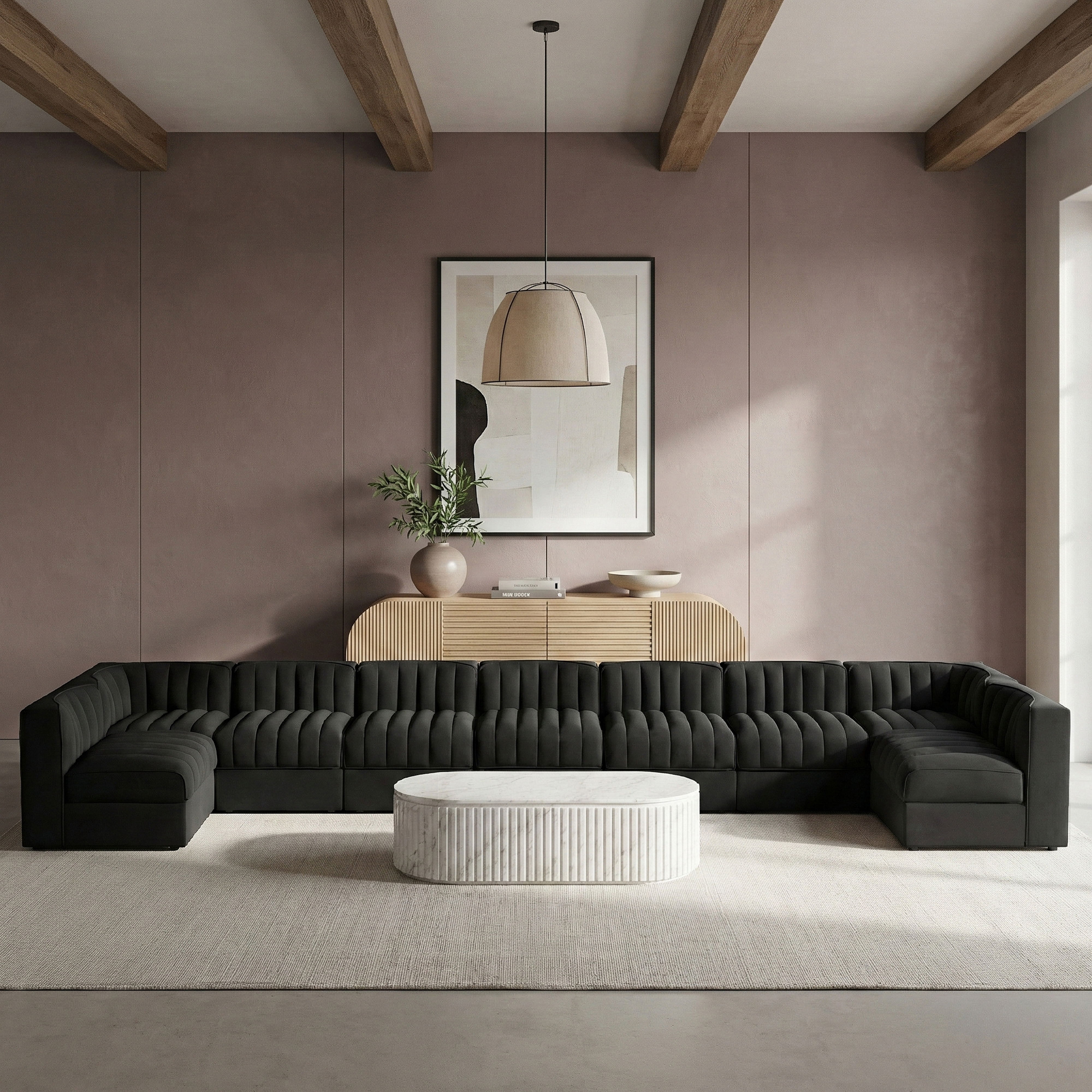 Rummi - Armless Velvet Performance Fabric Upholstered 9 Piece Modular Sectional - Black