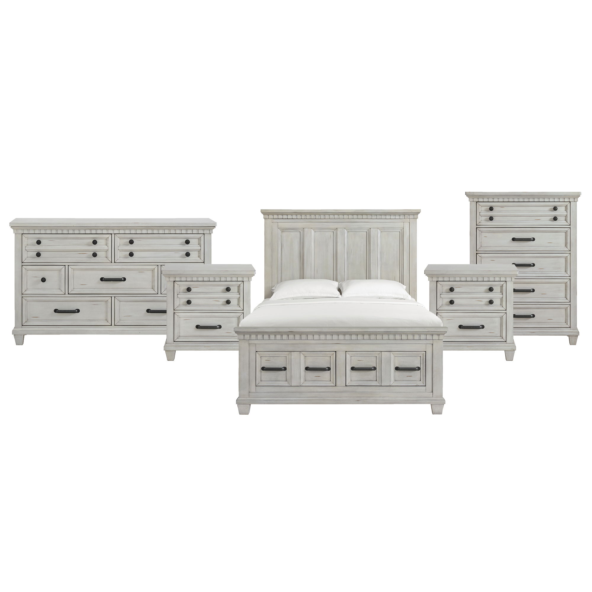 Queen · 5 Pc · Bedroom Set With 2 Nightstands, Dresser & Chest