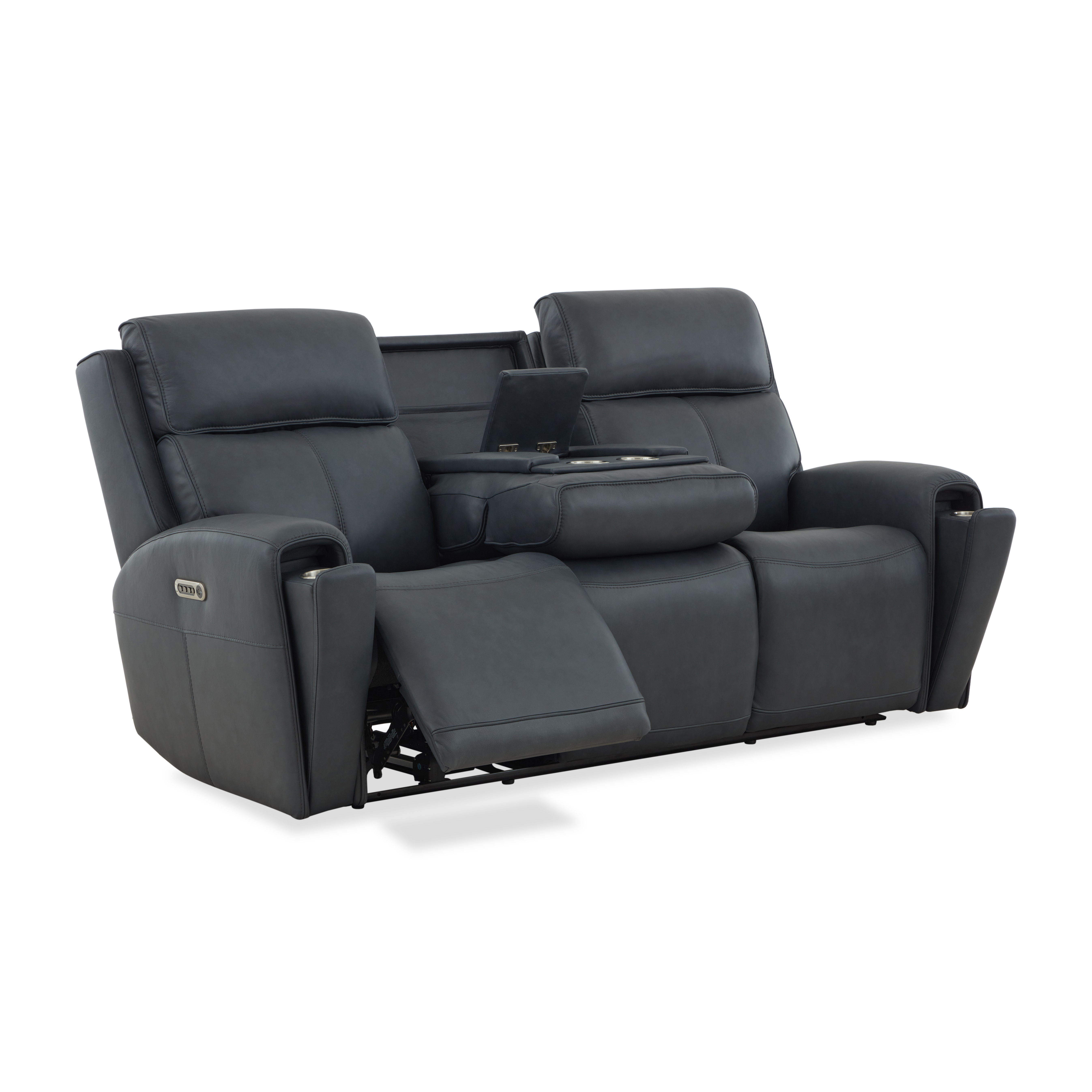 Warren - Power Reclining Sofa With Console, Power Headrest & Lumbar - Black, black, view 2