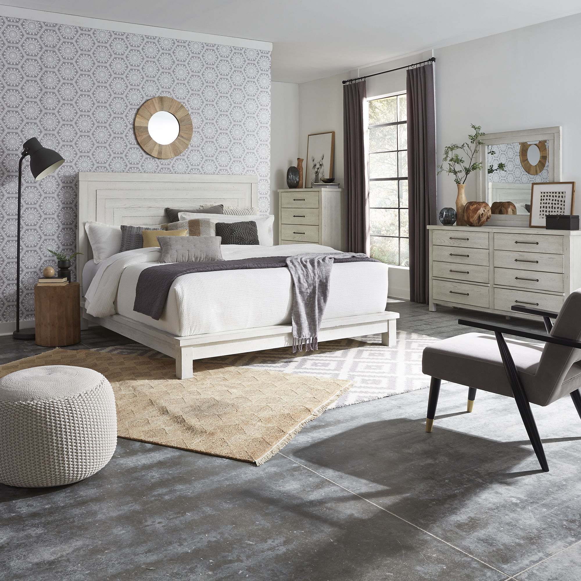 Liberty Furniture Modern Farmhouse - 4 Piece Bedroom Set (Queen Platform Bed, Dresser & Mirror, Chest) - White
