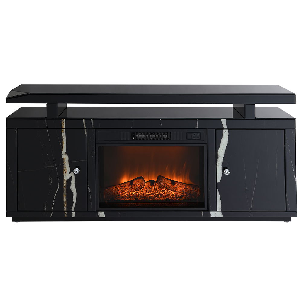Drisana - TV Stand With Fireplace - Black Mirrored, black, view 6