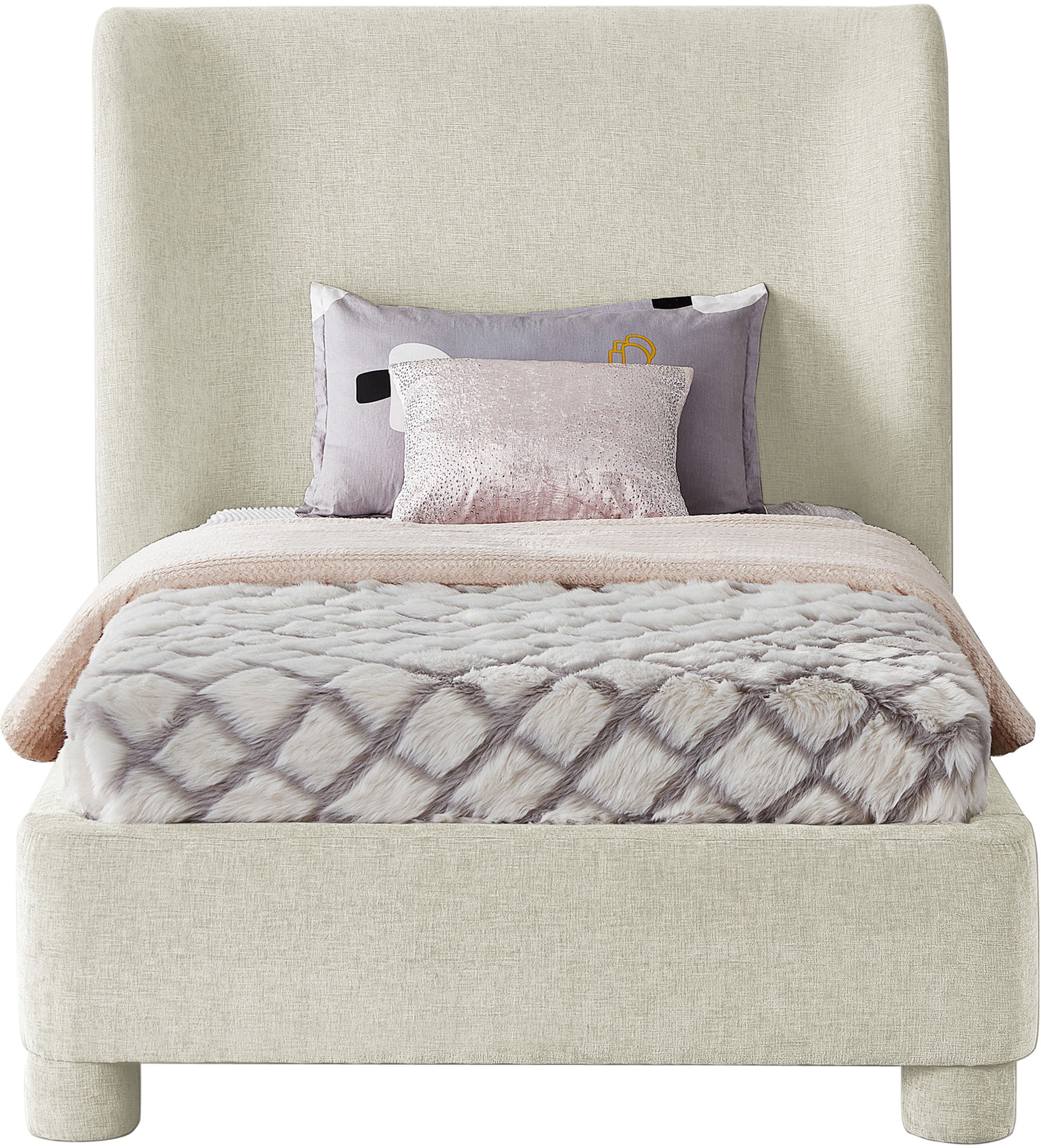 Penny - Chenille Fabric Twin Bed - Cream