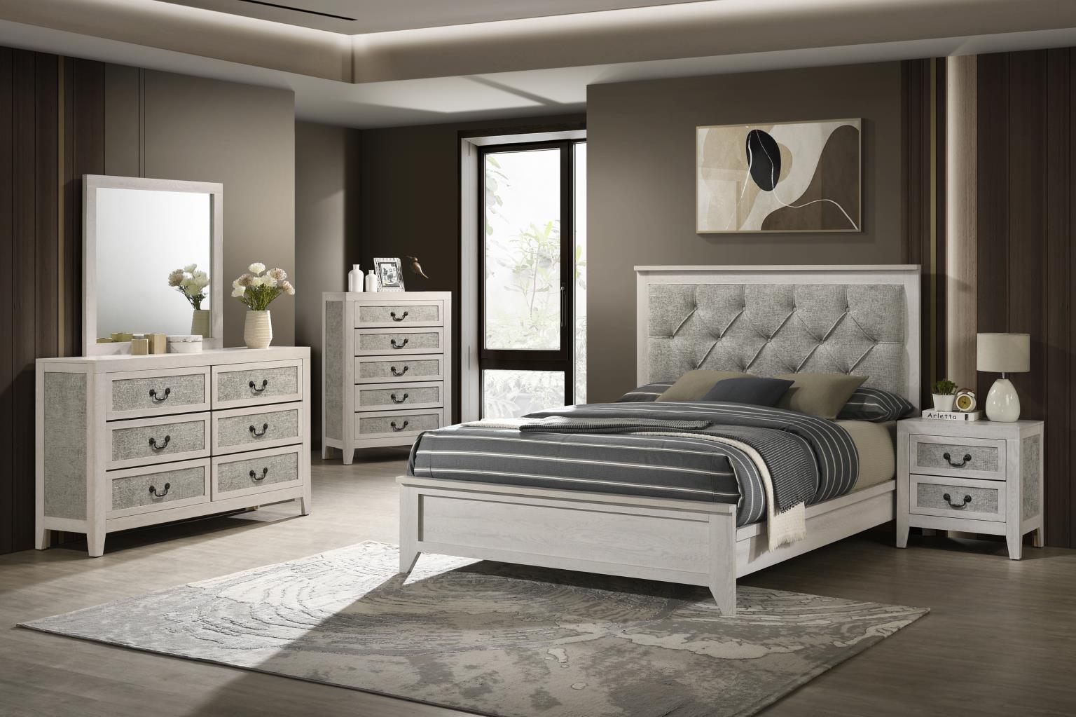 B505 - 3 Piece Bedroom Set (King Bed, Dresser, Mirror) - Off White