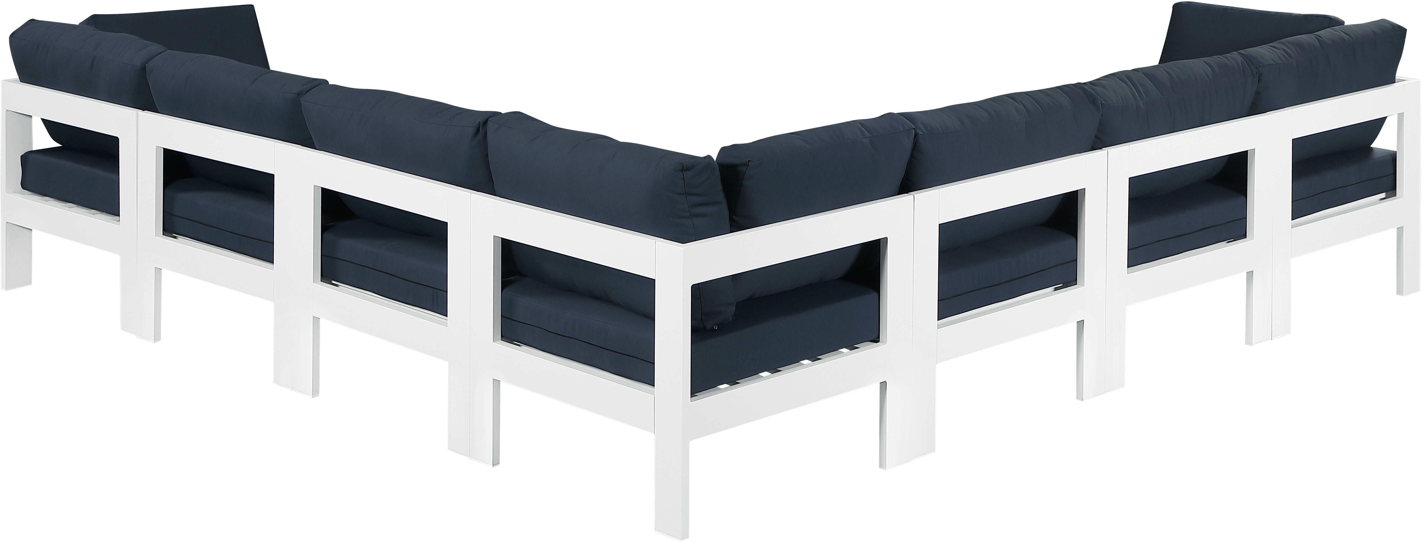 Nizuc - Outdoor Patio 7 Piece Modular Corner Sectional With White Frame - Navy