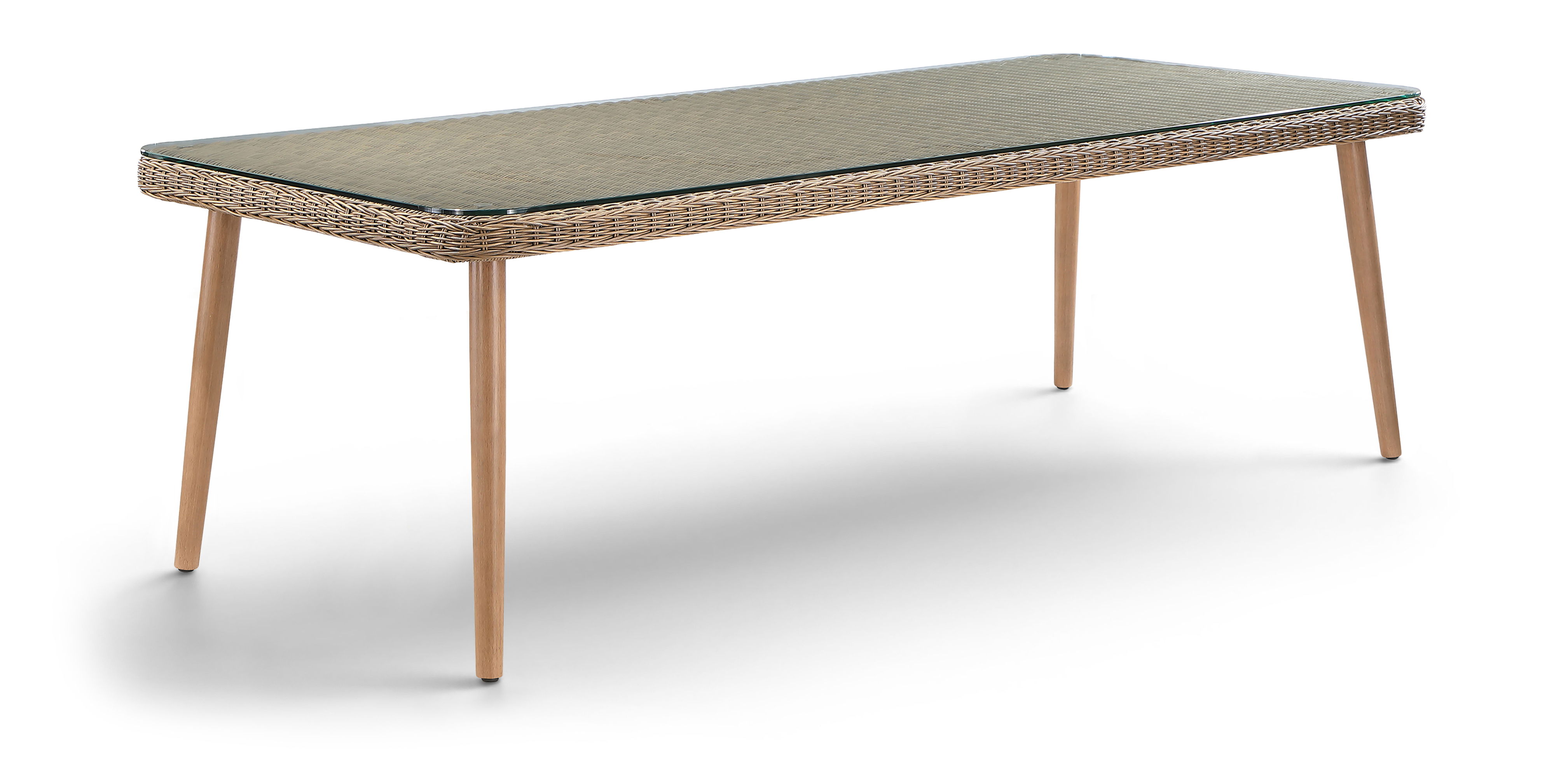 Seacrest - 96" Tempered Glass Top And Wicker Outdoor Patio Dining Table - Natural