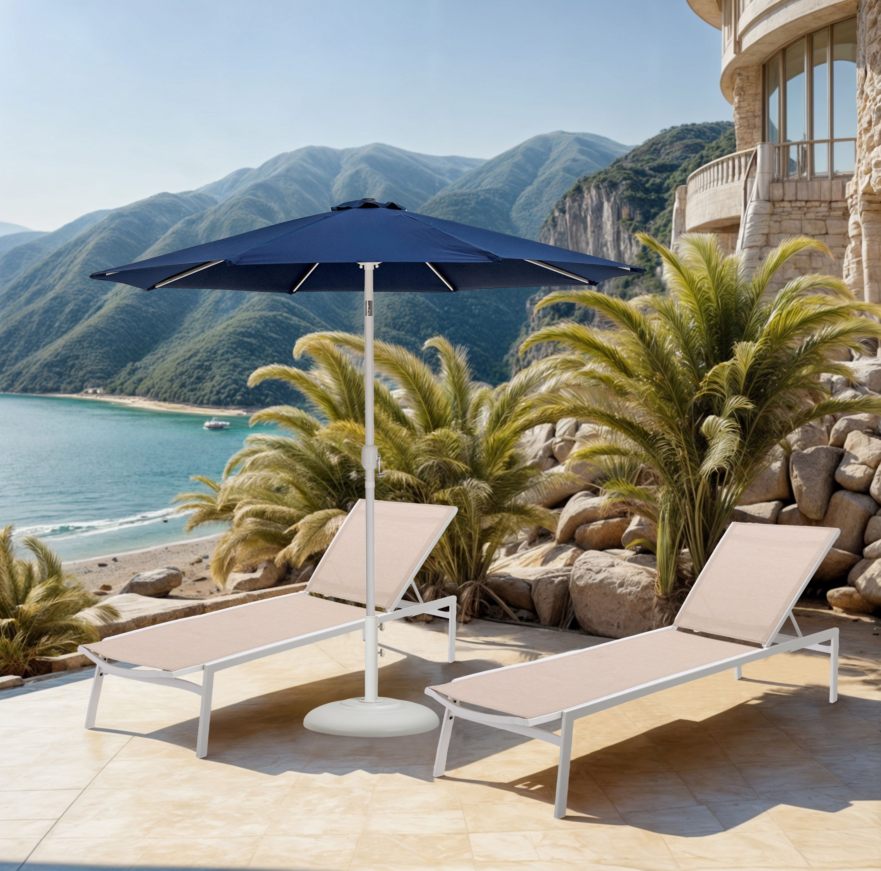 Fiji - Aluminum Patio Umbrella With Round White Base - Navy