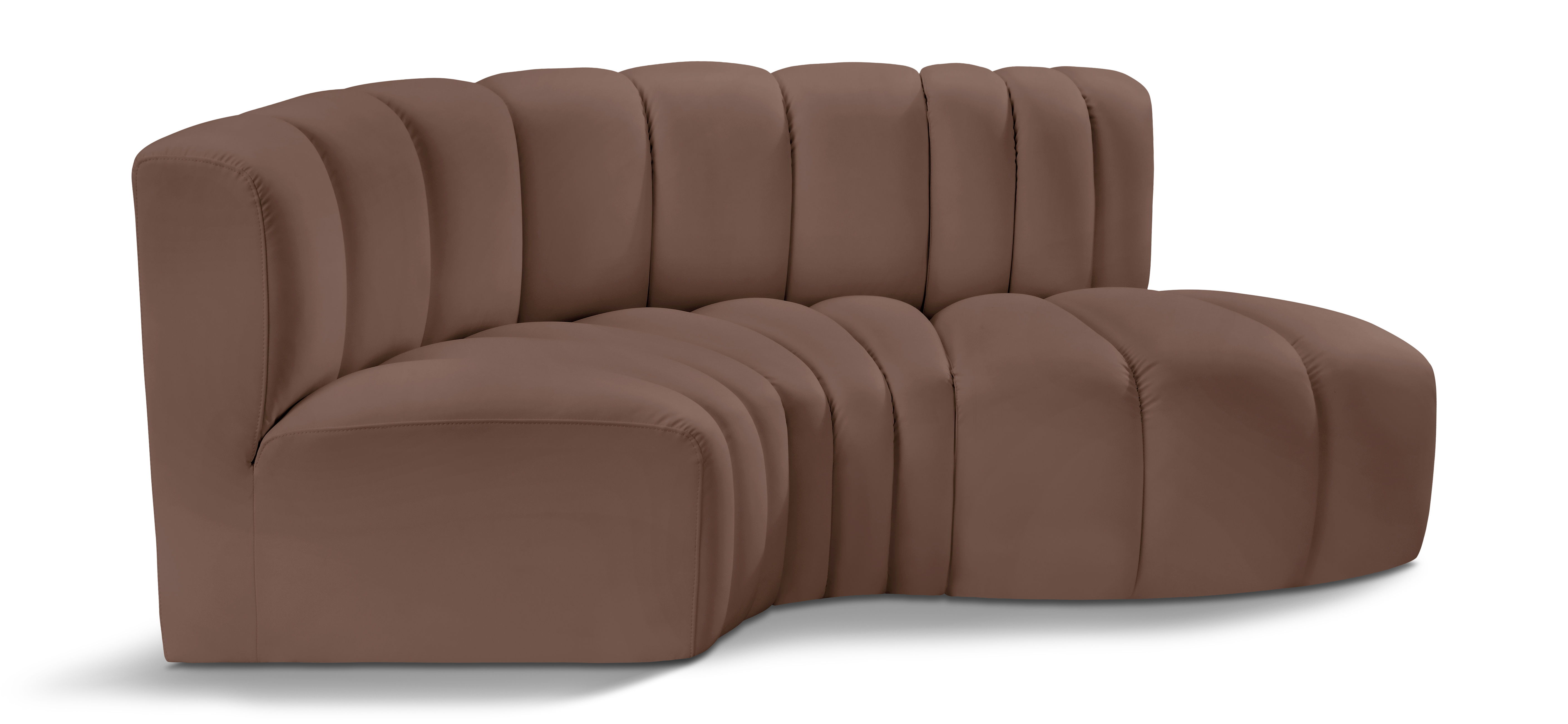 Arc - Faux Leather 3 Piece Modular L-Shaped Sofa - Brown
